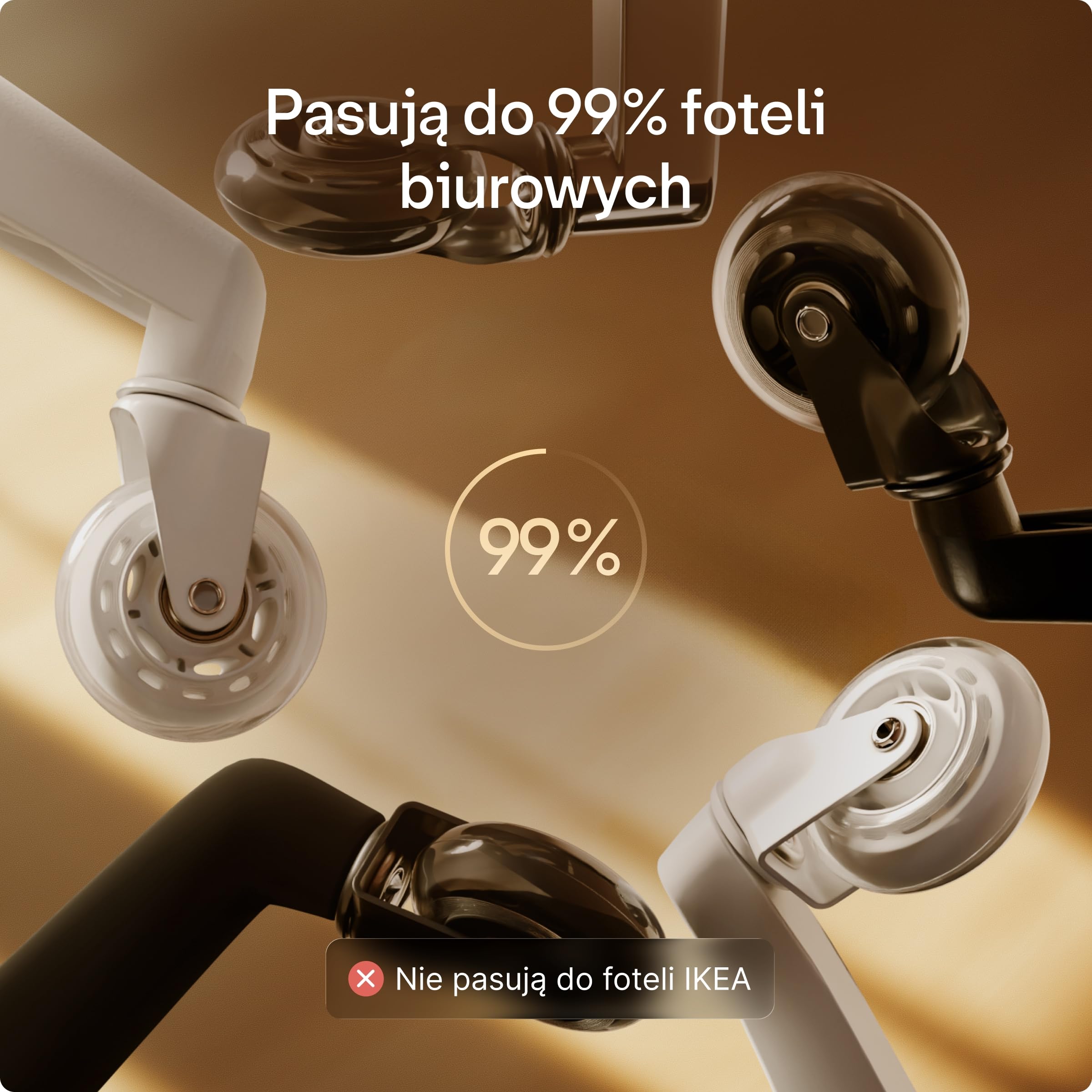 Desktronic 11 mm x 22 mm Zestaw 5 Kółek do Krzeseł Biurowych – Gumowe, Płynne i Wytrzymałe – Czarne, 250kg – Idealne na Podłogi z Twardego Drewna, Dywany, Laminaty i Płytki (NIE dla 1KEA)
