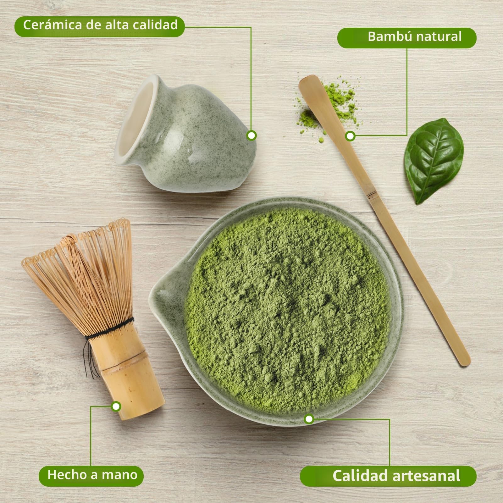Matcha Kit - Té Matcha Kit de 4 Piezas, Batidor Té Matcha, Cuenco Té Matcha, Soporte Chasen y Cuchara Matcha - Kit Matcha para la Ceremonia del Té - Ideal para el Hogar, la Oficina y Como Regalo