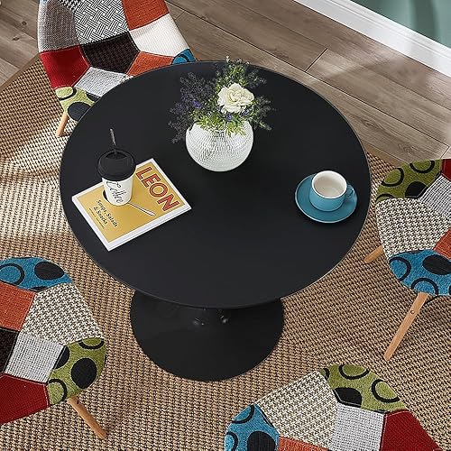 Miniatura 4 de Moderna mesa de comedor redonda, 31.5 pulgadas, muebles de comedor de cocina, mesa de comedor, mesa de ocio, mesa de sala de estar (negro)