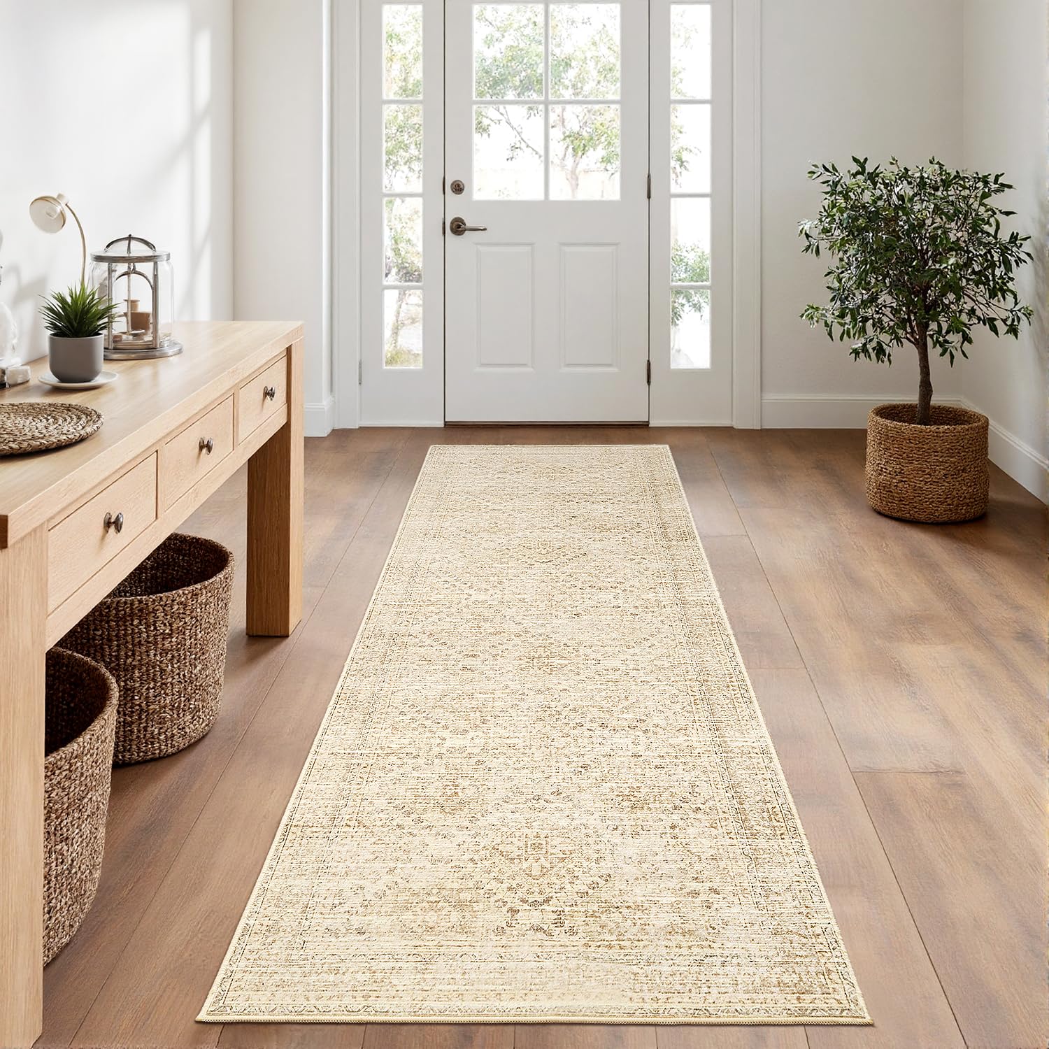 MIULEE 2x6 Washable Hallway Runner Rug, Vintage Long Rug for Hallway Kitchen Bedroom Laundry Room Bathroom, Non-Slip Stain Resistant Soft Throw Carpet