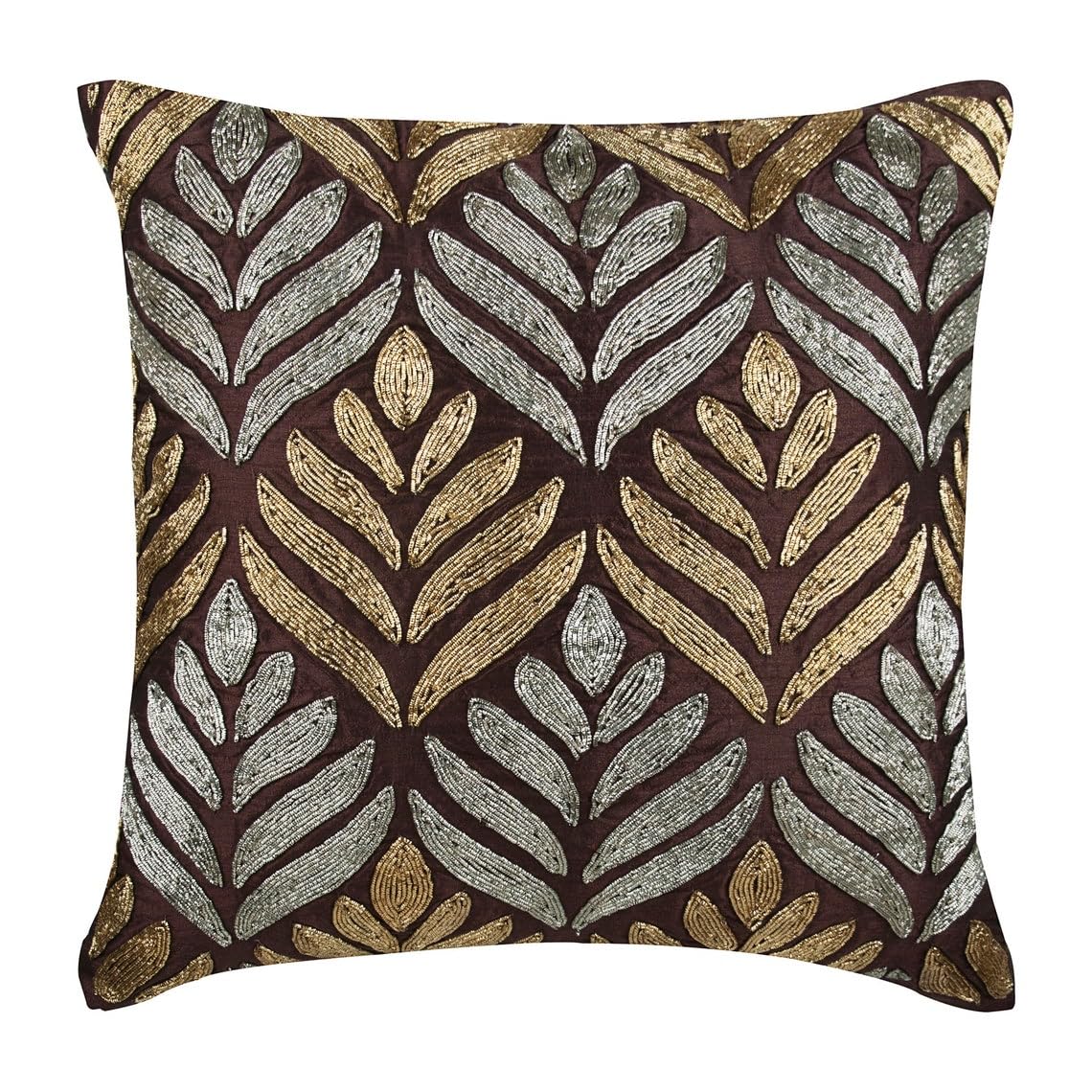 The HomeCentric Pack of 2, 55x55 cm (22"x22"Cushions Cover Plum Cushion Covers, Gold & Silver Lattice Trellis Cushions Cover Velvet Square Decorative Cushions Cover Floral - Paintbrush Flower — image 1