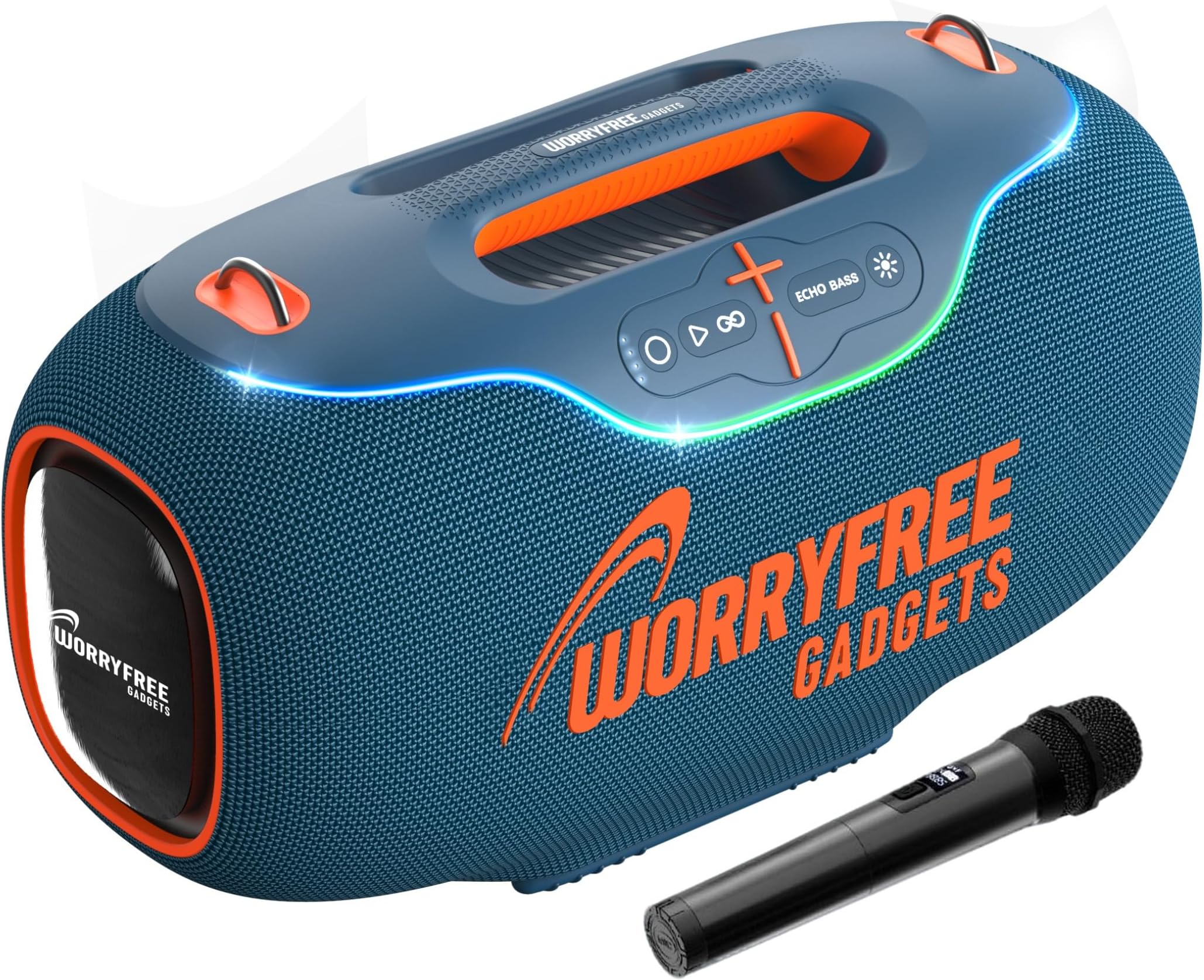 WorryFree Gadgets Portable Bluetooth Speaker with RGB Lights, Mic with EQ & Volume Control, 10M Range, 24-Hour Playtime, 350W, Blue