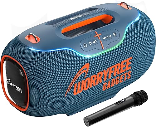 Miniatura 7 de WorryFree Gadgets Altavoz Bluetooth portátil con luces RGB, micrófono con ecualizador y control de volumen, rango de 10M, tiempo de reproducción
