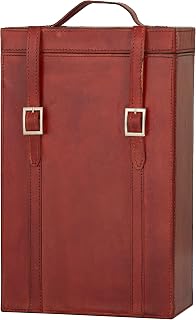Deco 79 Leather 2 Bottle Wine Holder with Carrying Handle, 9" x 5" x 16", Red