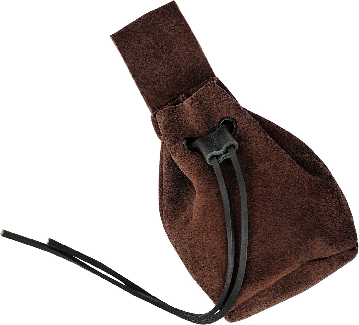 Mythrojan Drawstring Belt Pouch Medieval Suede Purse Renaissance Bag LARP Coin Pouch Cosplay Costume Accessories for Medieval Events, Reenactments, Renfair - Chocolate Brown, 5" x 6"