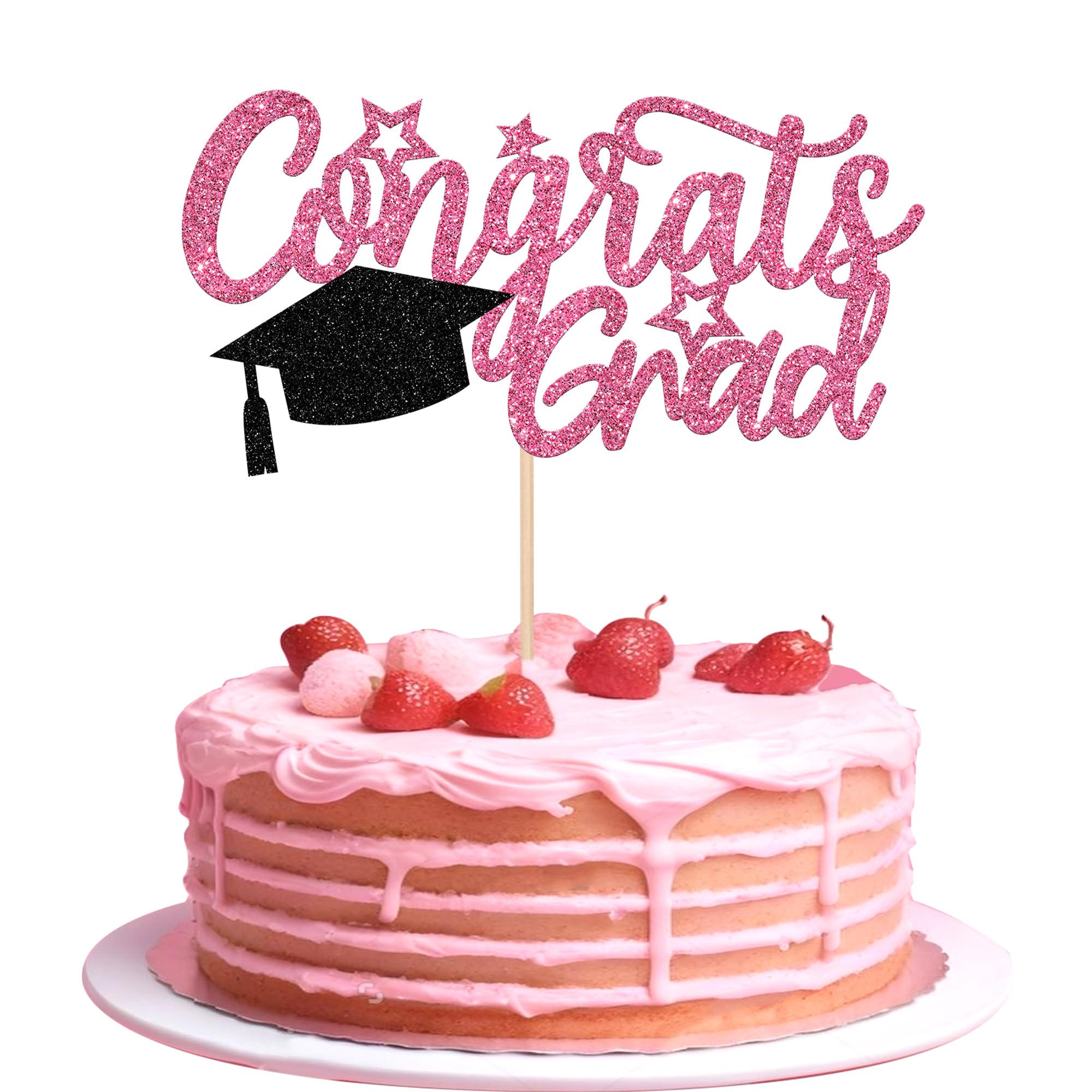 1 PCS Congrats Grad Cake Topper Glitter Graduation Cap Cake Pick Class of 2025 Cake Decoration for 2025 Senior High School Graduation Theme Party Cake