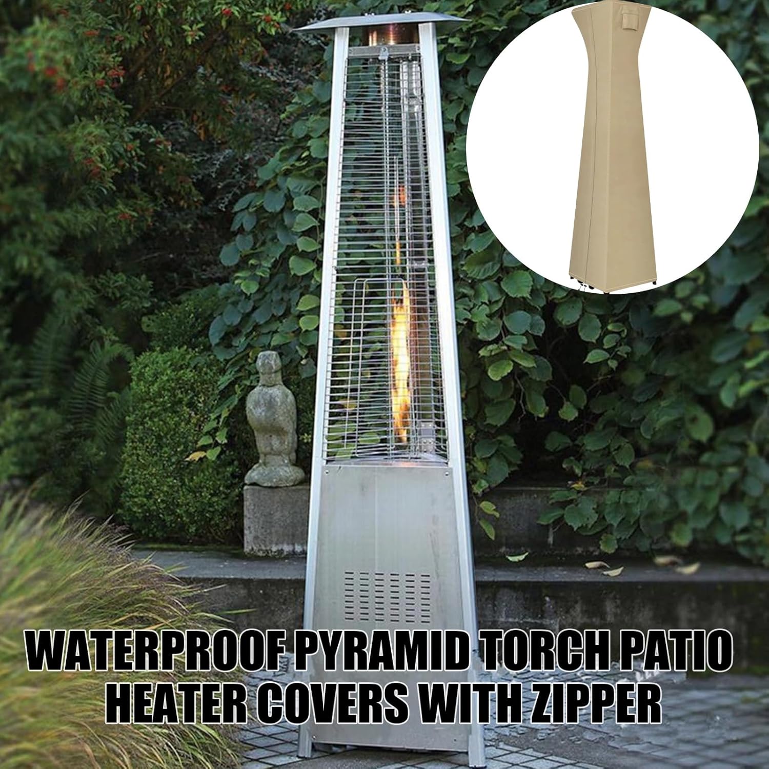 Outdoor Heater Cover | with Zipper Heavy Duty 420D Dust-proof Protector - Outside Patio Heater Cover Protector,for Lawn Deck Tan Garden Yard