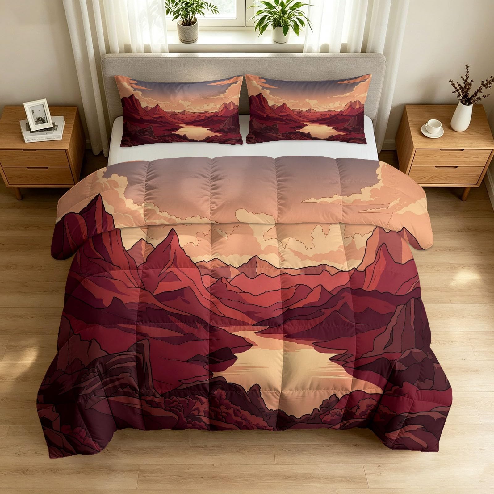 Kołdra bez poszewki 240 x 220 cm – naturalny krajobraz, całoroczna kołdra Canyon, rzeka górska – lekka, miękka, 3-częściowa kołdra dla alergików, na 4 pory roku, pikowana + 2 poszewki na poduszkę 80 x