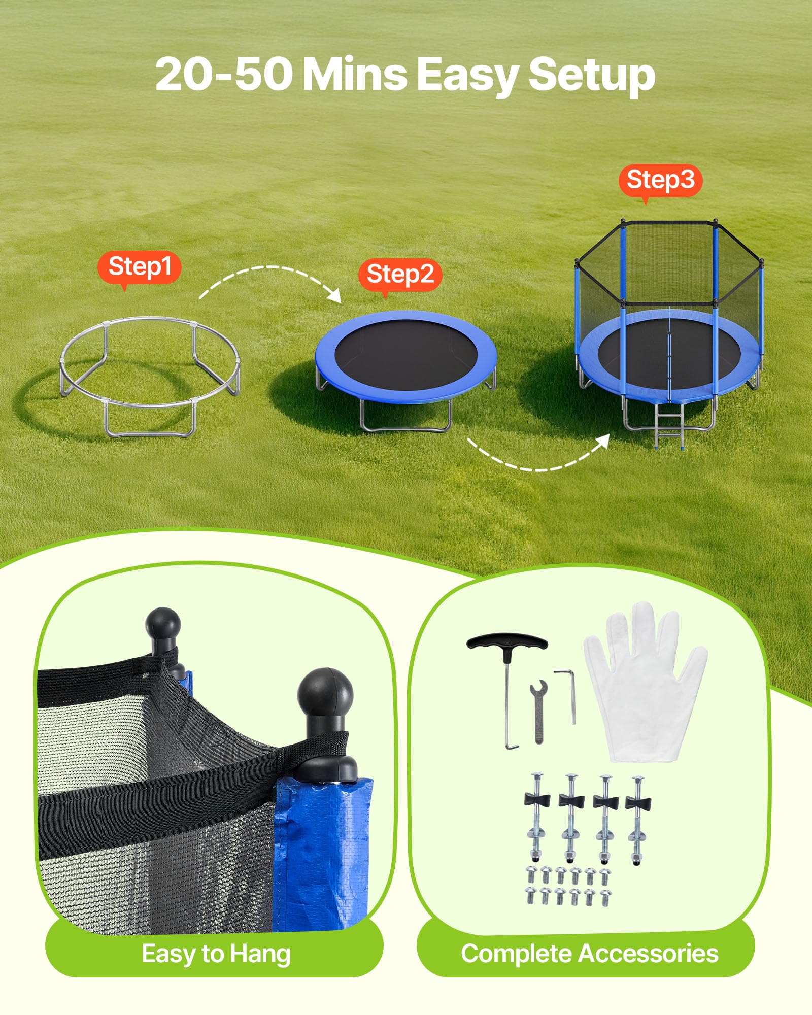 VEVOR Trampoline d'extérieur, 244 x 244 cm, Trampoline de Loisirs antirouille Rond avec Filet de sécurité et Cadre en Acier, certifié ASTM, capacité de Charge maximale 120 kg, pour Enfants et Adultes