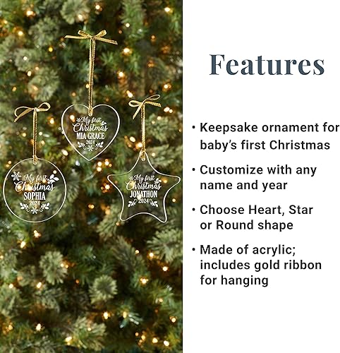 Miniatura 3 de Let's Make Memories Adorno de Navidad personalizado – Primera Navidad del bebé – Recuerdo – Acrílico – Redondo – Adorno de Navidad 2024 – Incluye