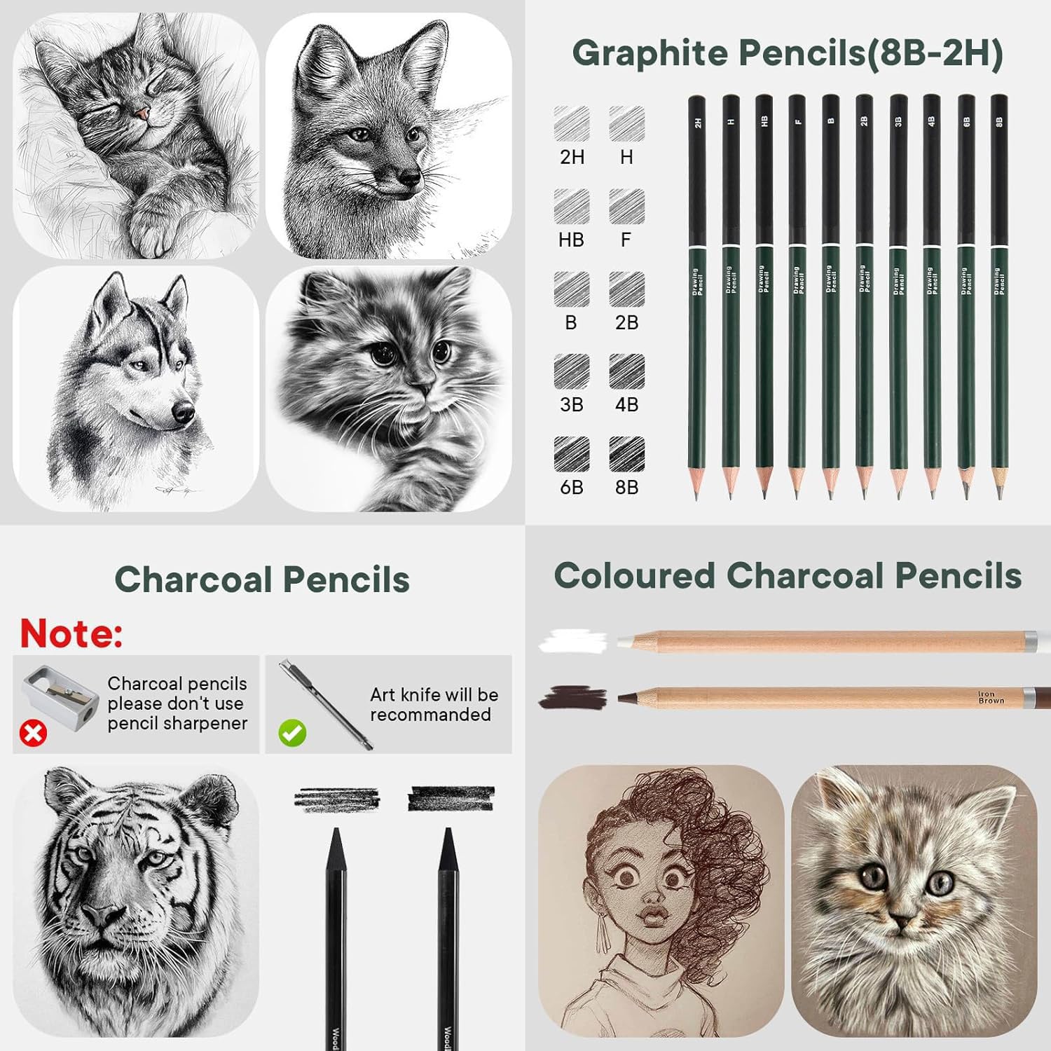 鉛筆画　A4くらい額つき Amazon | Roseelf 19個デッサン 鉛筆セット、えんぴつ 画材