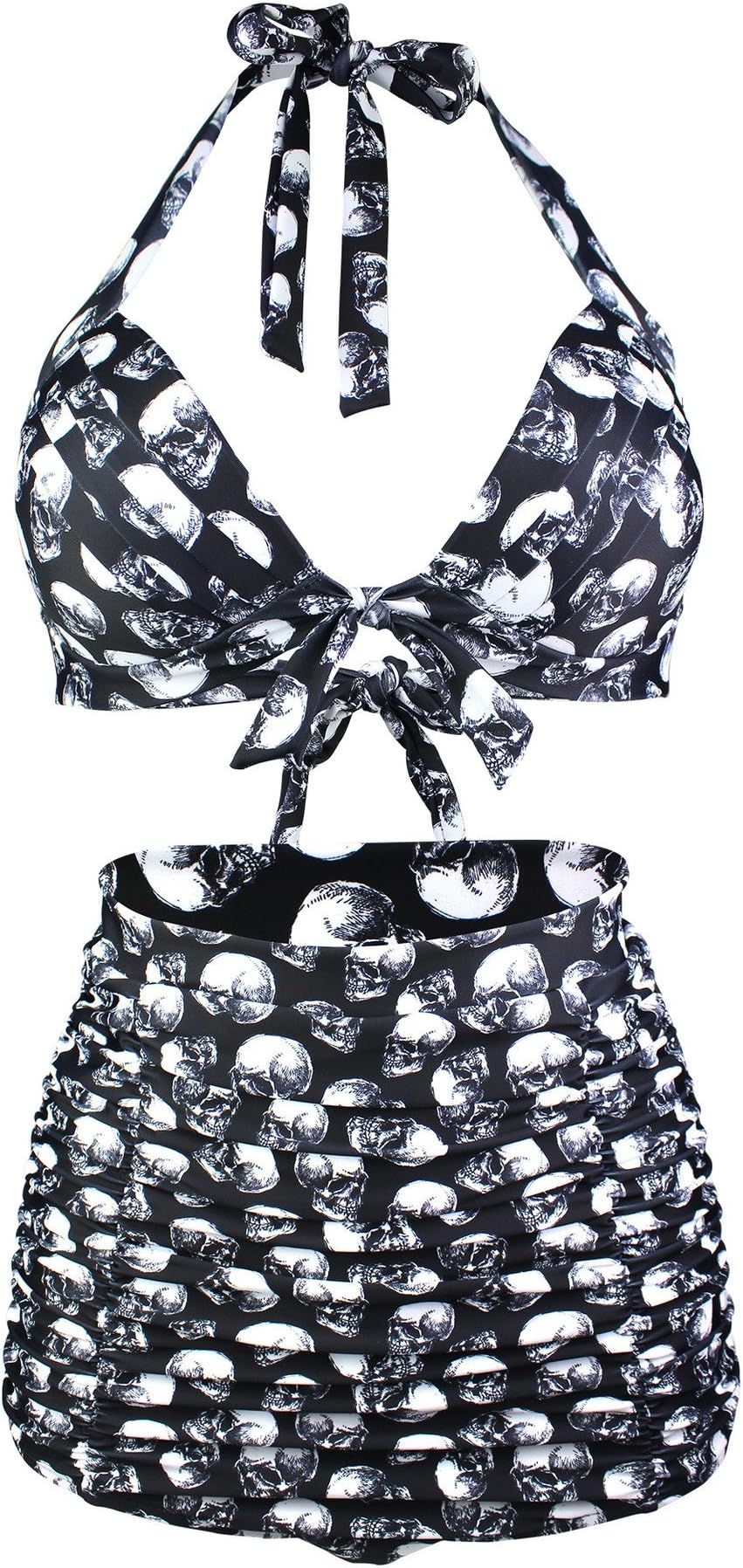 Women's Retro 50s Halter High Waist Ruched Bikini Swimsuit