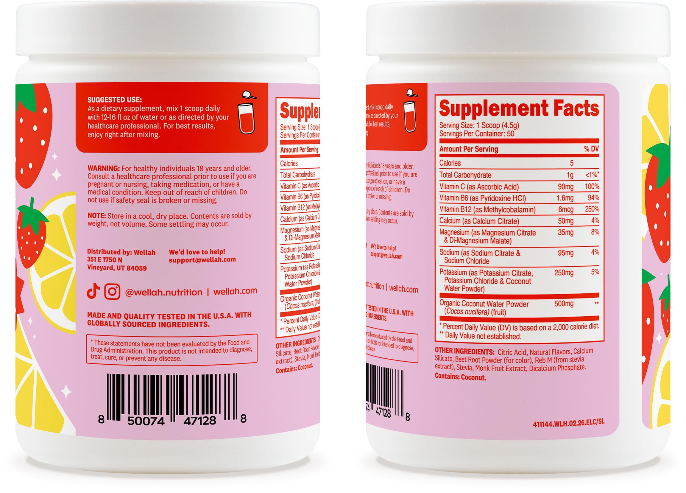 Wellah Electrolytes Powder (Strawberry Lemonade) 50 Servings — Amazon image 3