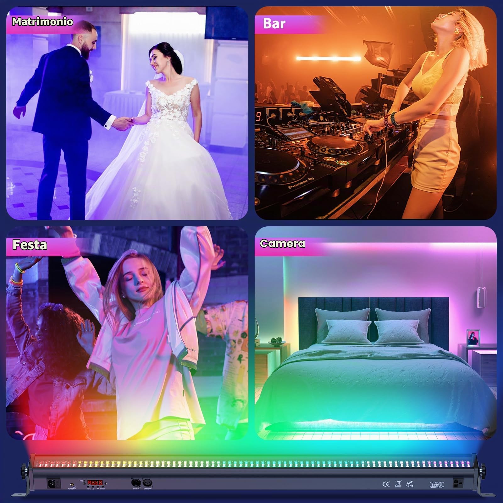 336 LED Wallwasher Barra Luminosa, U`King 120W RGBW Luce da Palcoscenico Luci Discoteca, Effetti Luce Strobo Faretto per DJ Nozze Feste Halloween Natale, 1 pezzo