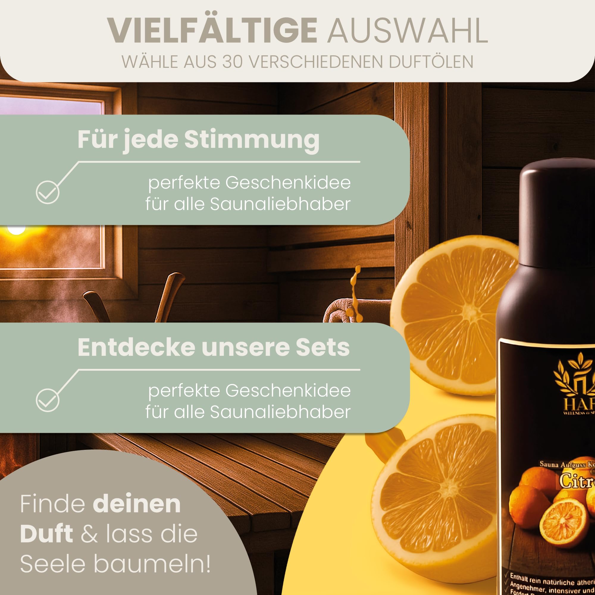 HAF Set di infusioni per sauna "Waldfrische" – 6 x 250 ml per sauna betulla, eucalipto, ago di abete rosso, pino, menta, pino, profumo per sauna con oli essenziali naturali e senza additivi