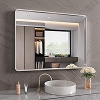 Vista 34 de Espejo de baño negro de 20x30 pulgadas con marco de metal negro, espejo de tocador rectangular redondeado con acabado mate para pared, con vidrio