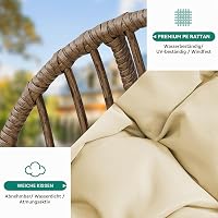 Fotoliu suspendat tip ou YITAHOME cu capacitate de încărcare de 150 kg, scaun balansoar din ratan cu pernă și suport pentru pahar, pentru grădină, terasă, balcon, sufragerie, bej 3