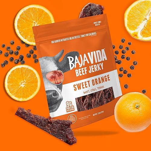 Miniatura 6 de Baja Vida Sweet Orange Beef Jerky  Paquetes de bocadillos de carne seca saludable, sin gluten, carne de res totalmente natural, sin MSG, fabricado