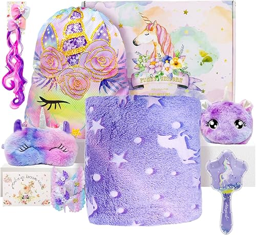 Miniatura 1 de Manta de juguete de unicornio con cordón, regalo de cumpleaños para el día del niño para niñas de 4 a 6, 6 a 8, 8 a 10, 10 a 12 años, manta de