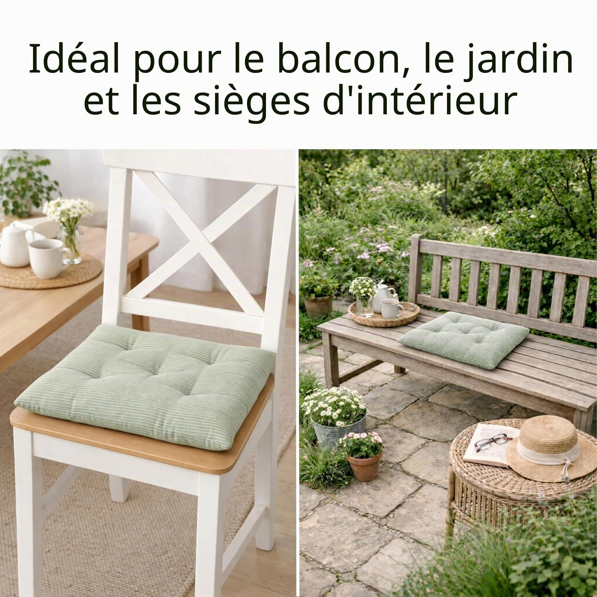 Esprit Lot de 2 coussins de chaise 40x40 cm Vert - Coussins de chaise confortables pour salle à manger et cuisine - lavables jusqu'à 30°C - Oeko-Tex - Housse de siège pour meubles de jardin, coussin
