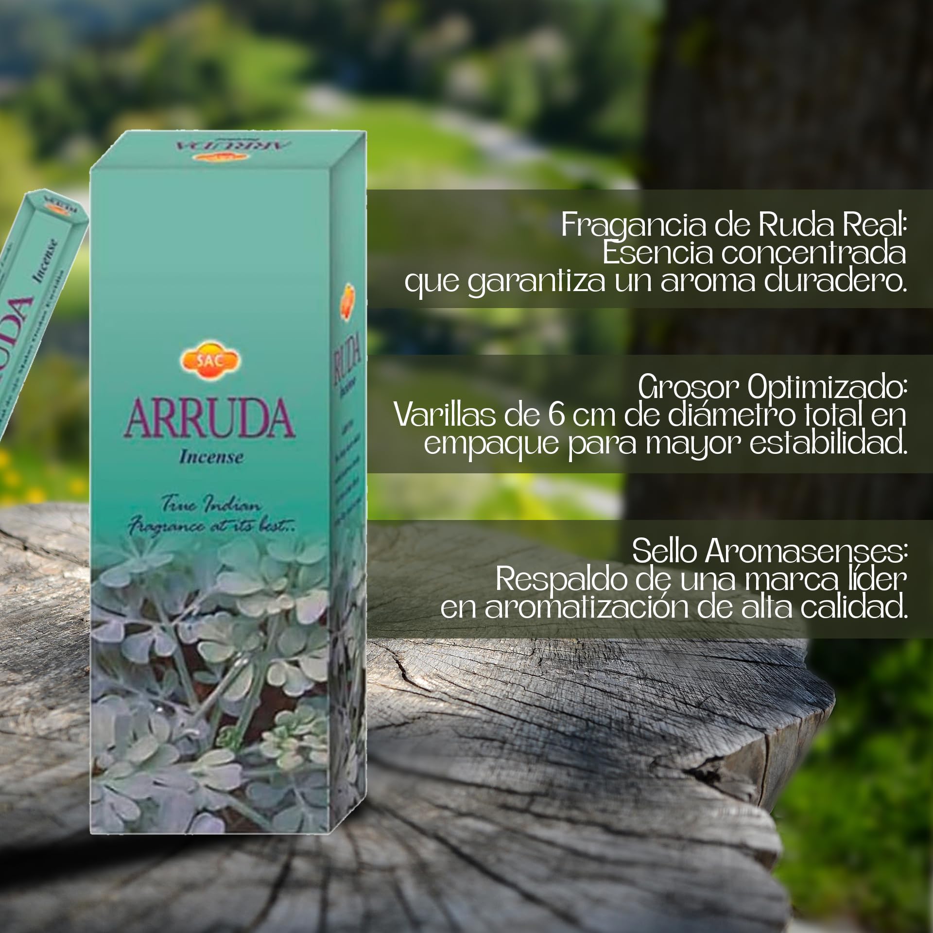 Aromasenses Incienso de Ruda Hexagonal Caja 6 Tubos 20 Varillas Fragancia Herbal Protectora