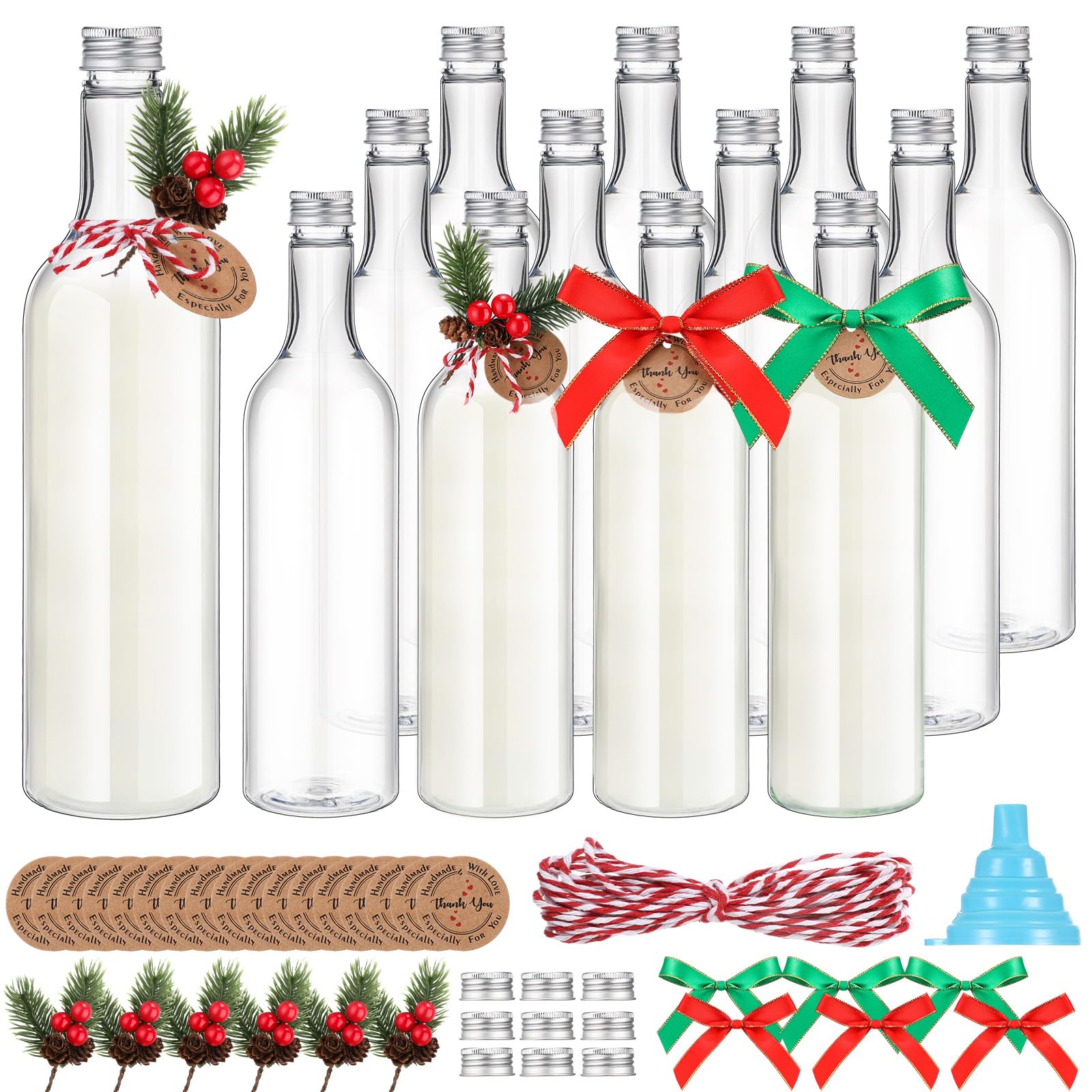 Bouteilles de vin en plastique 750 ml avec décorations de pomme de pin idéales pour cadeaux maison