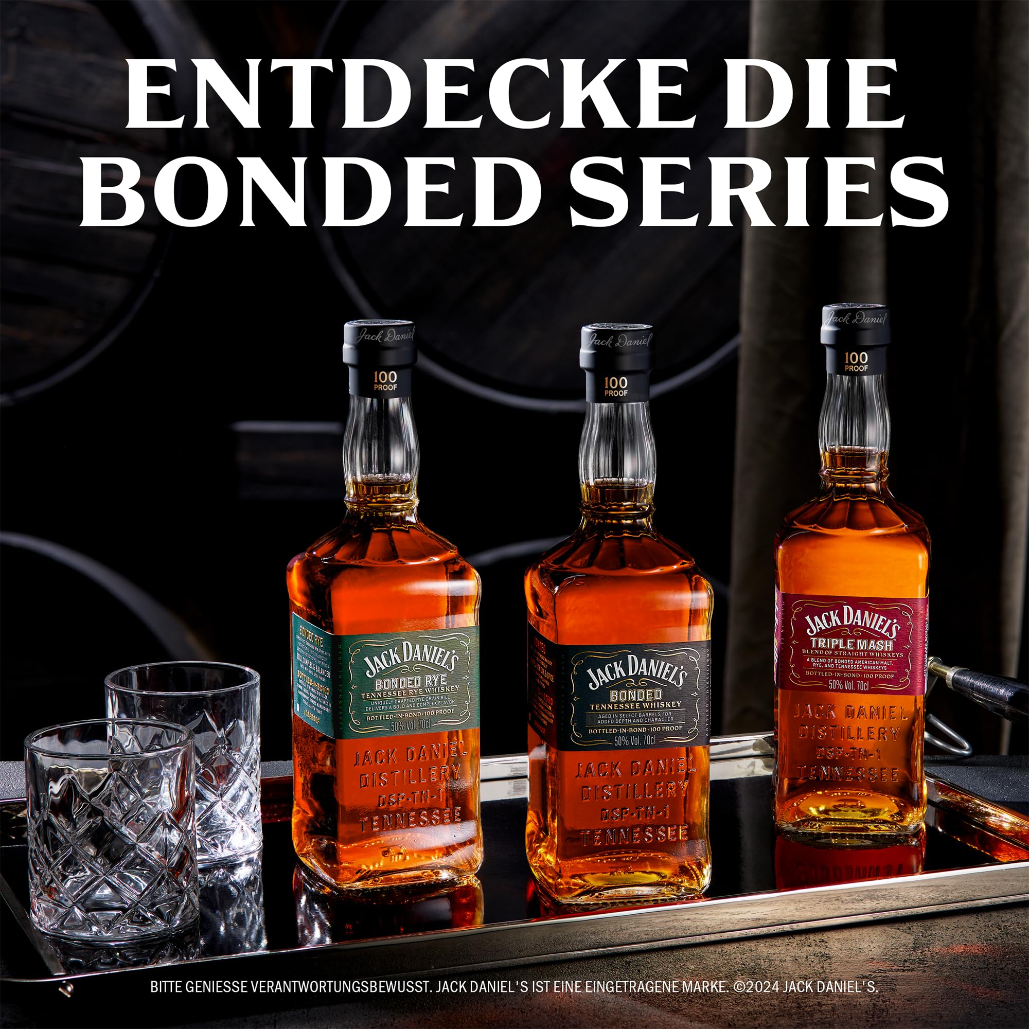 Jack Daniel's Bonded Rye Tennessee Whiskey – Whiskey Americano Premium, Gusto Intenso e Autentico, Sapore Fruttato, Invecchiato Tradizionalmente, 50% Vol., Bottiglia in Vetro da 70 cl