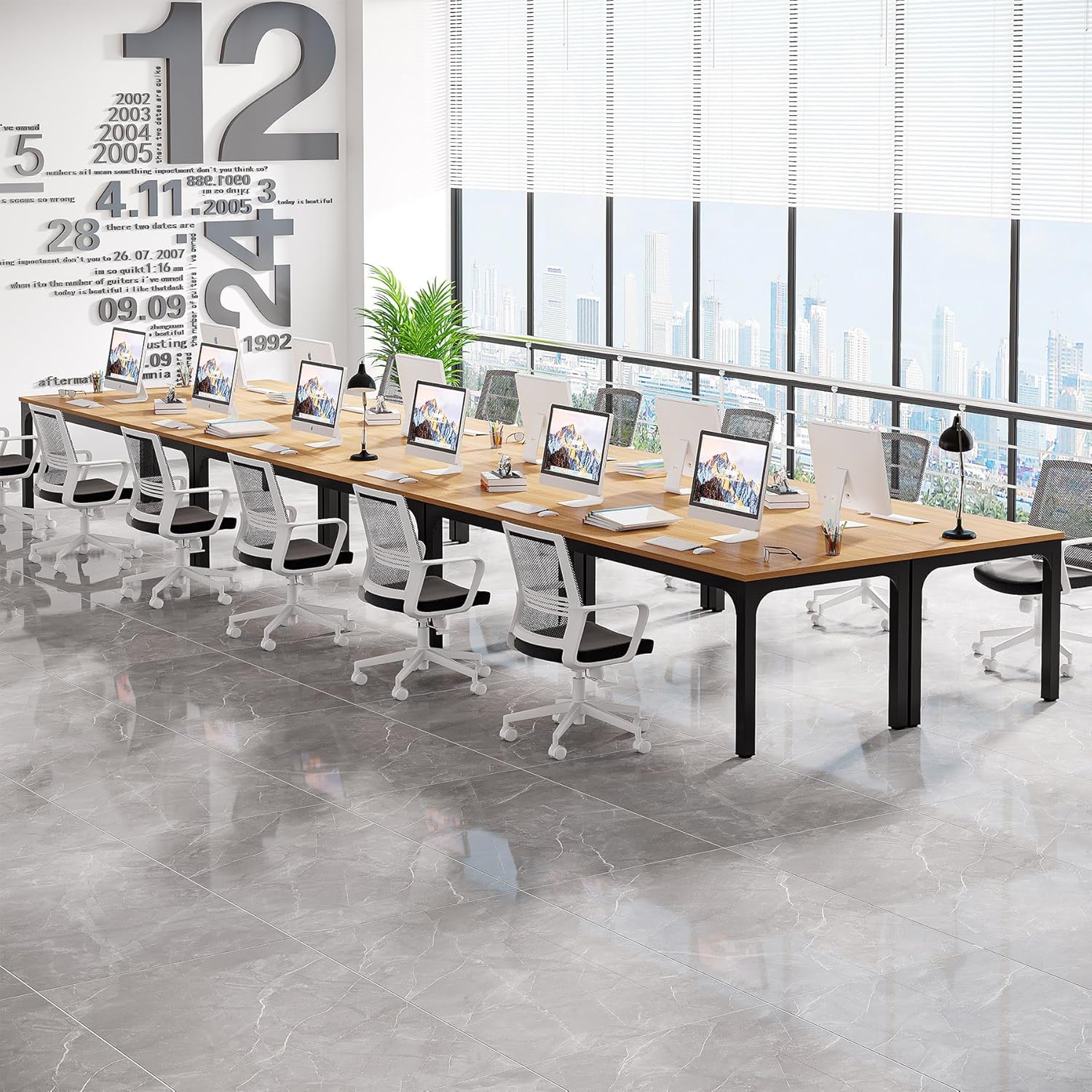LITTLE TREE 13FT Conference Room Table, Large Rectangle Meeting Seminar Tables for 12-19 Person, Extra Long Business Tables for Office