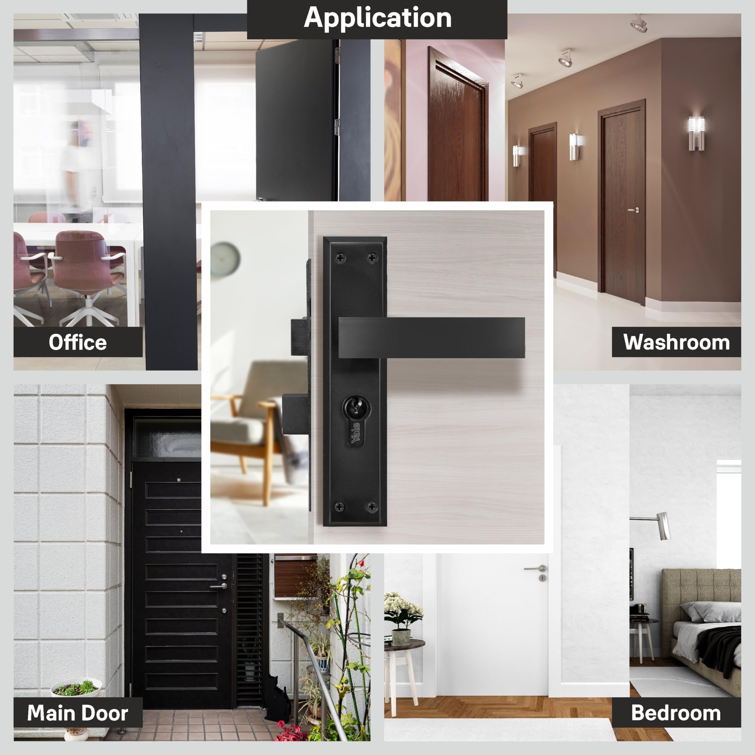 Yale YECM-405-8P-TT-BM Mortise Door Lock for Bedroom/Home/Office/Hotel Suitable for Left/Right Handed Doors, Handle Set Comes with 8" Backplate Thumb Turn, 3 Keys Cylinder and Lock Body (Black Matt) — Amazon image 7