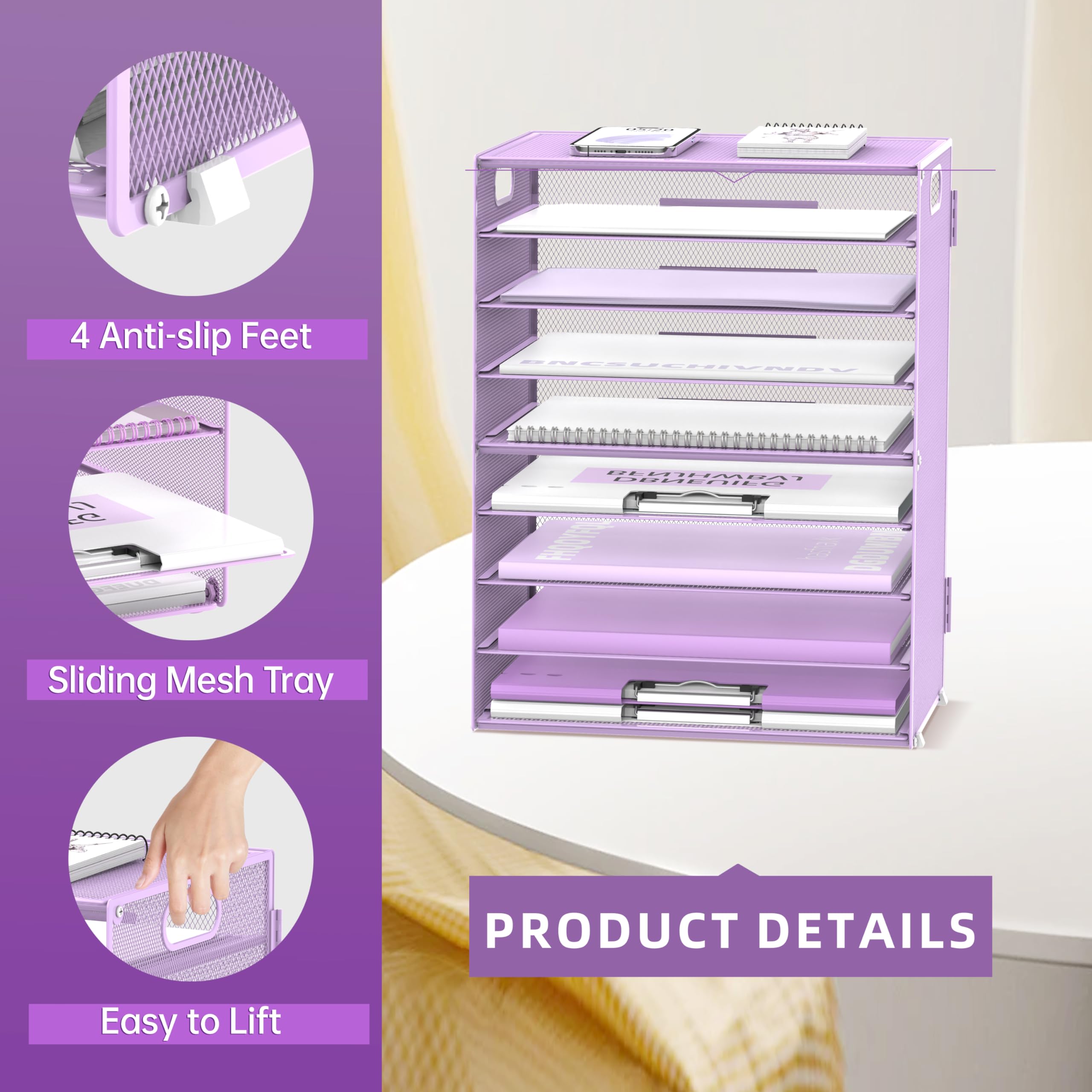 SUPTIDY 9-Tier Paper Letter Tray Desk Organizer with Handles, Mesh File Holder Organization - Image 3