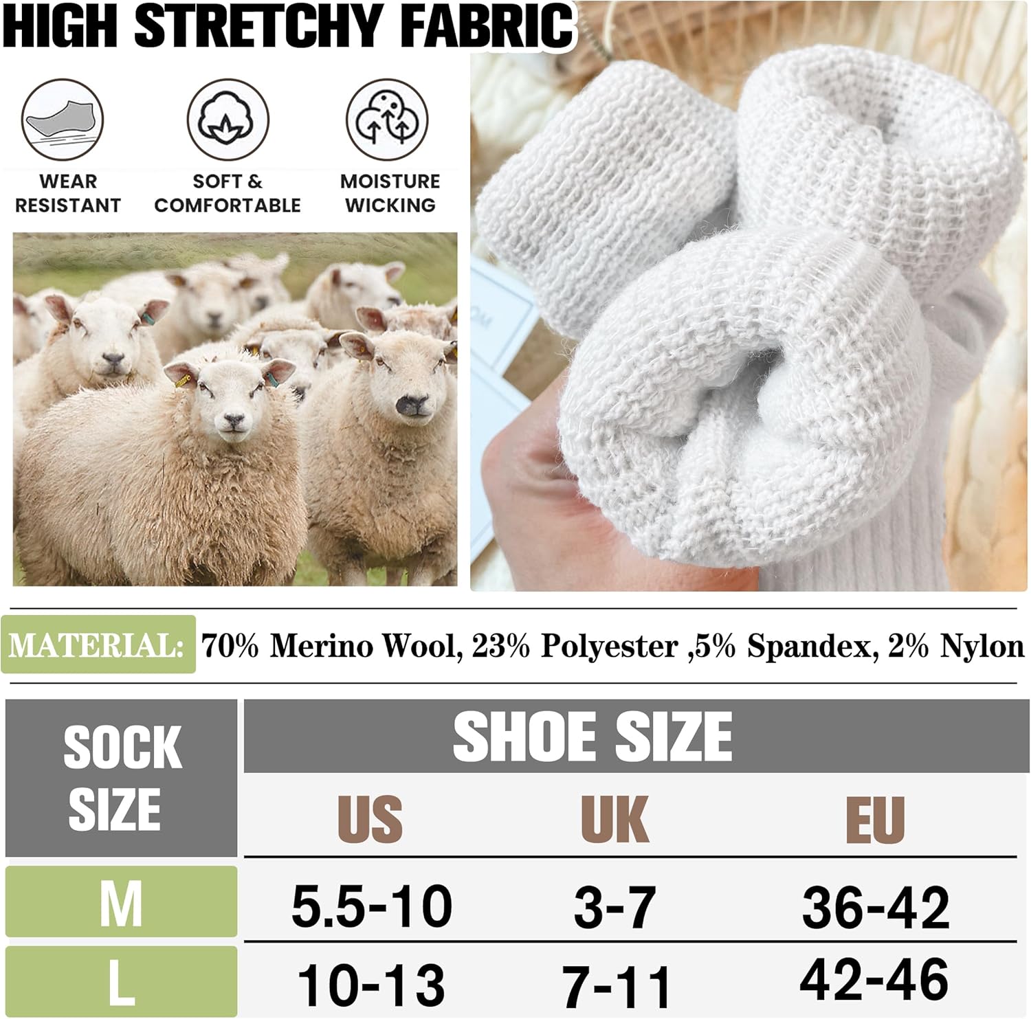 EBMORE Merino Wool Slouch Boot Socks Thermal Warm Winter Thick Scrunch Cozy Crew Socks for Women 4 Pairs - Image 6