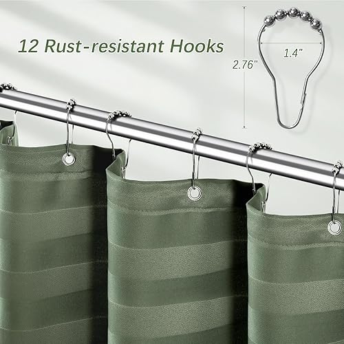 Miniatura 4 de Cortina de ducha verde salvia, cortina de ducha resistente de tela tejida a rayas para baño, repelente al agua, peso de 230 GSM, calidad de hotel,