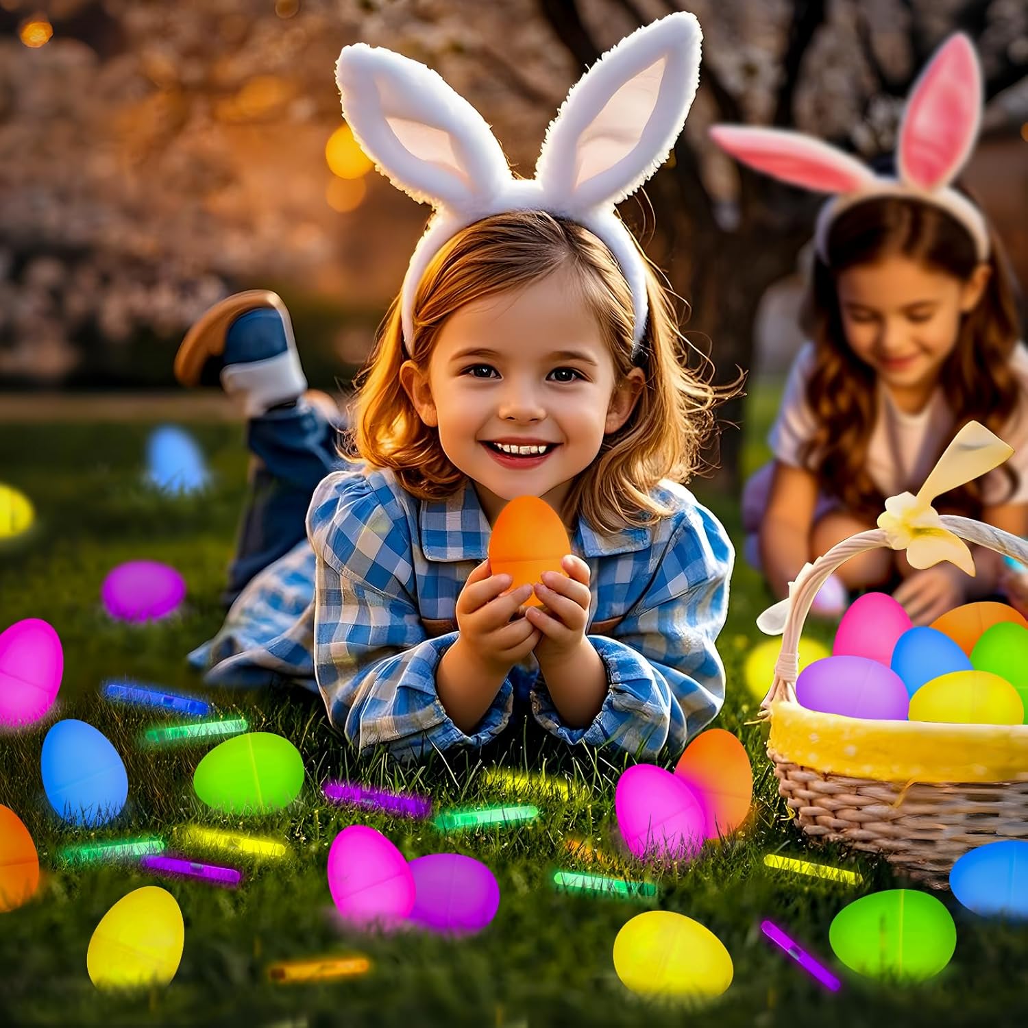 Duchong Glow in The Dark Easter Egg Bulk, 48 Fillable Plastic Eggs with 96 Mini Glow Sticks Toys Inside For Kids Girls Boys, Easter Basket Stuffers Fillers Gifts, Surprise Eggs for Easter Hunt