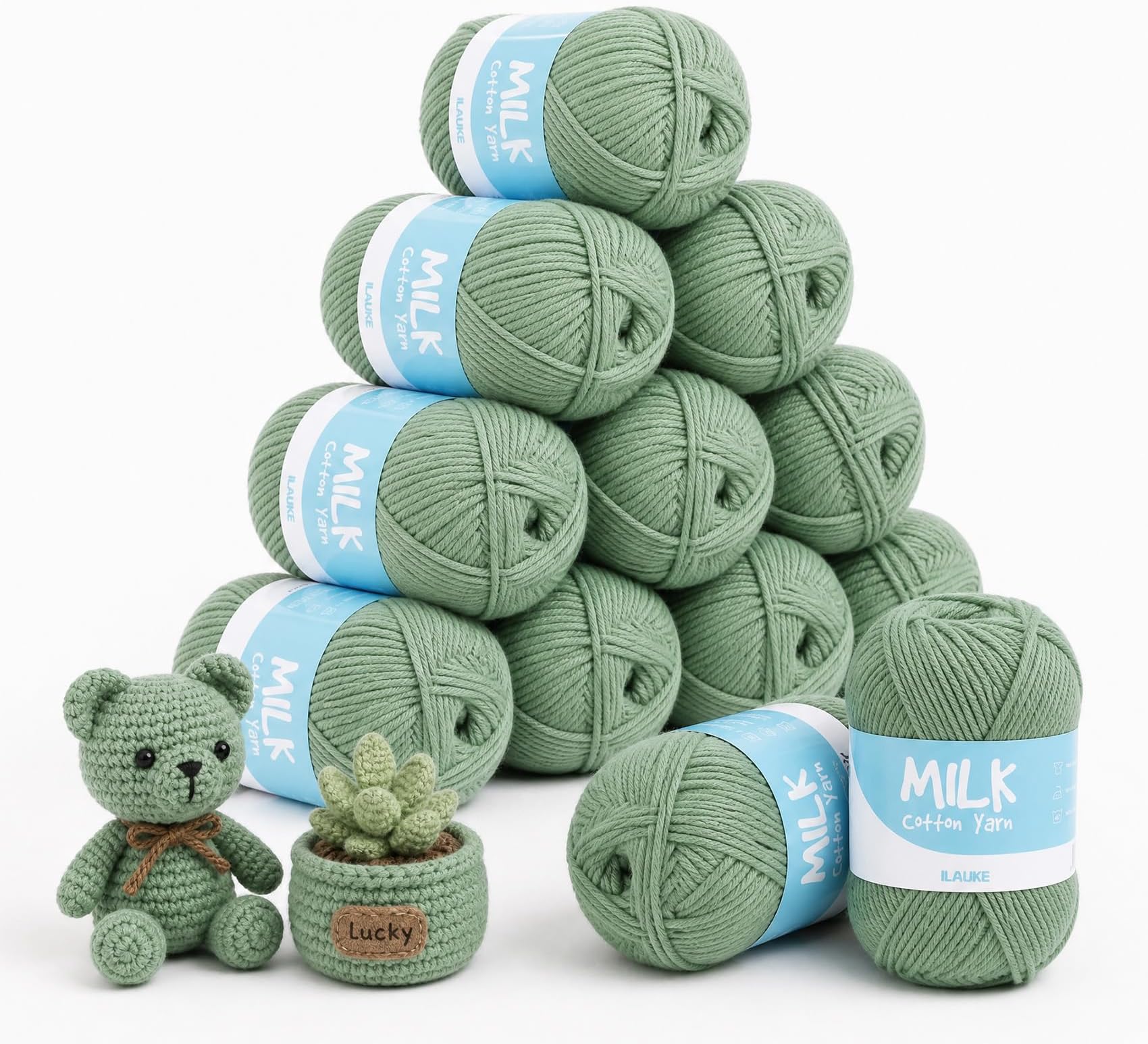 12x50g Double Knitting Wool Sage Green Acrylic DK Yarn for Crafts