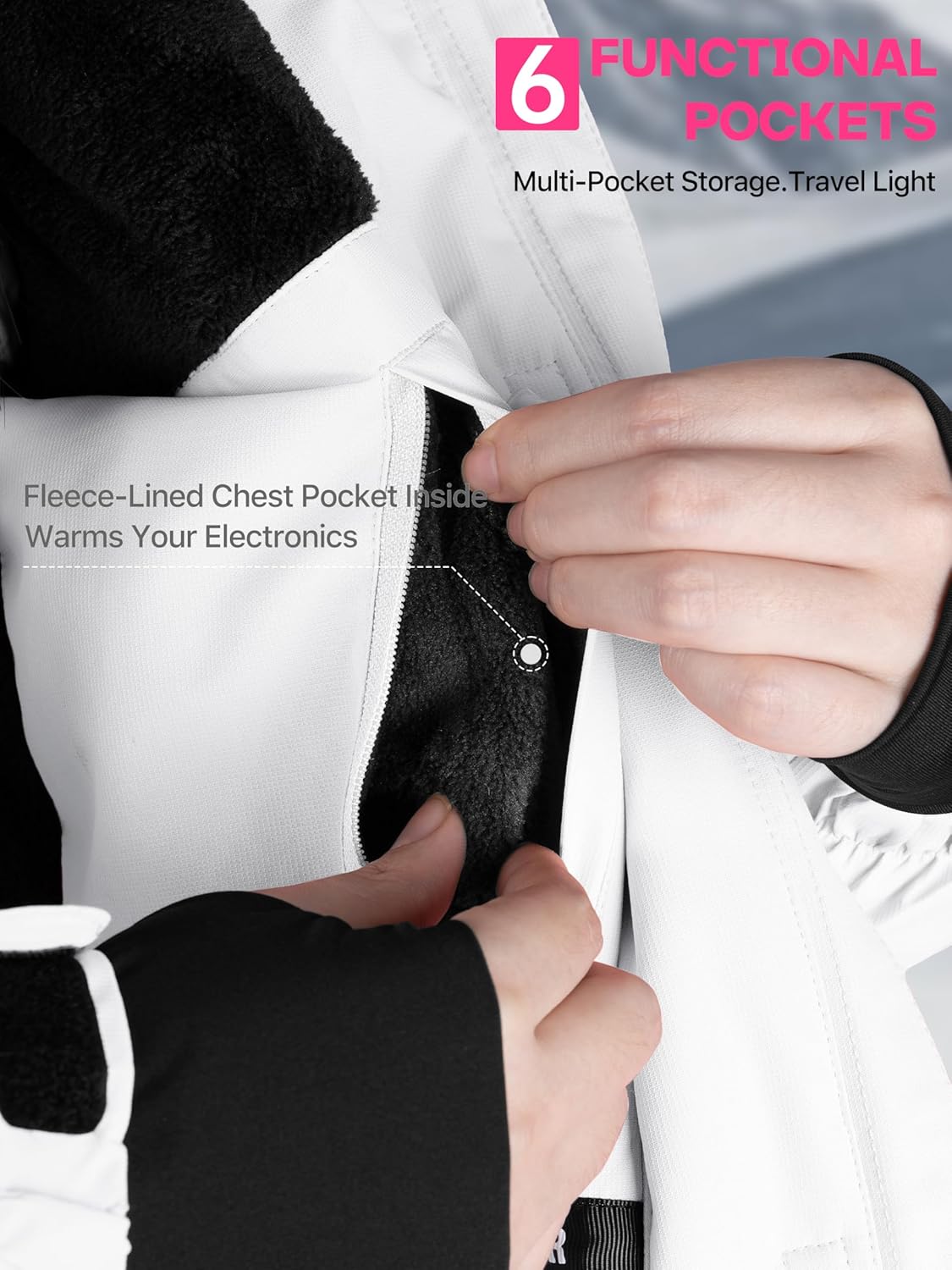 FREE SOLDIER Women's Waterproof Ski Snow Jacket Fleece Lined Warm Winter Rain Jacket with Hood Fully Taped Seams - Image 7