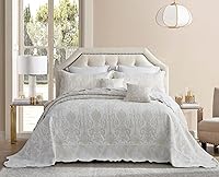 Vista 3 de Colcha extragrande tamaño King 138x122 extraancha, diseño de patrón damasco matelasse de jacquard, ligera, reversible, 5 piezas, 100% microfibra