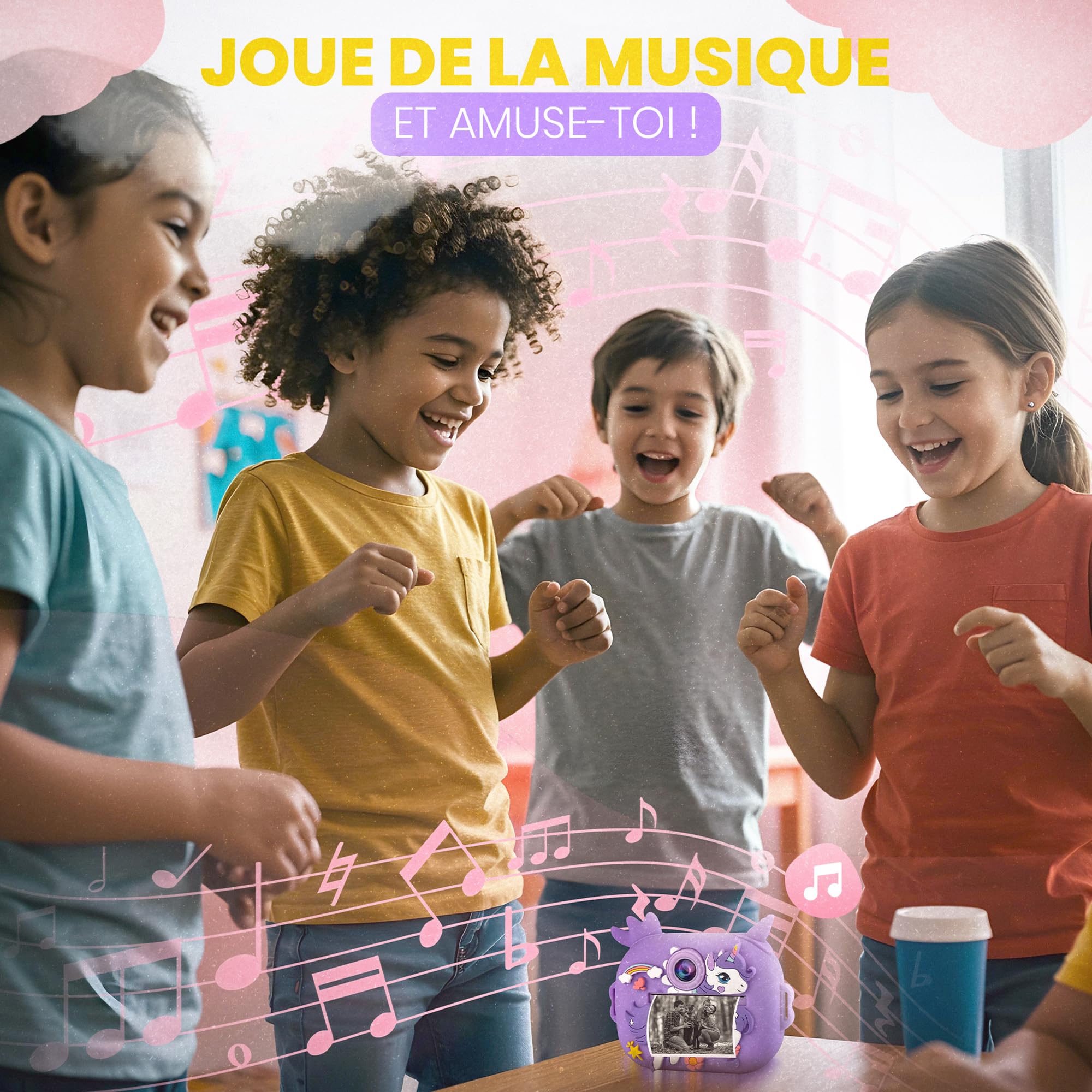 ETERNIUM Appareil Photo Instantané Enfant Licorne - Kit Créatif et Éducatif - Caméra Numérique 1080P Antichoc - 4 Rouleaux d'impression + Carte 32Go - Cadeau Noël Anniversaire Fille Garçon 3-12 Ans