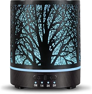 Essential Oil Diffuser Aromatherapy Diffuser -300ml Metal Electric Ultrasonic Cool Mist Oil Diffuser for Large Room with Waterless Auto Shut-Off, 4 Timer Setting &7 Colors Night Light for Home Office