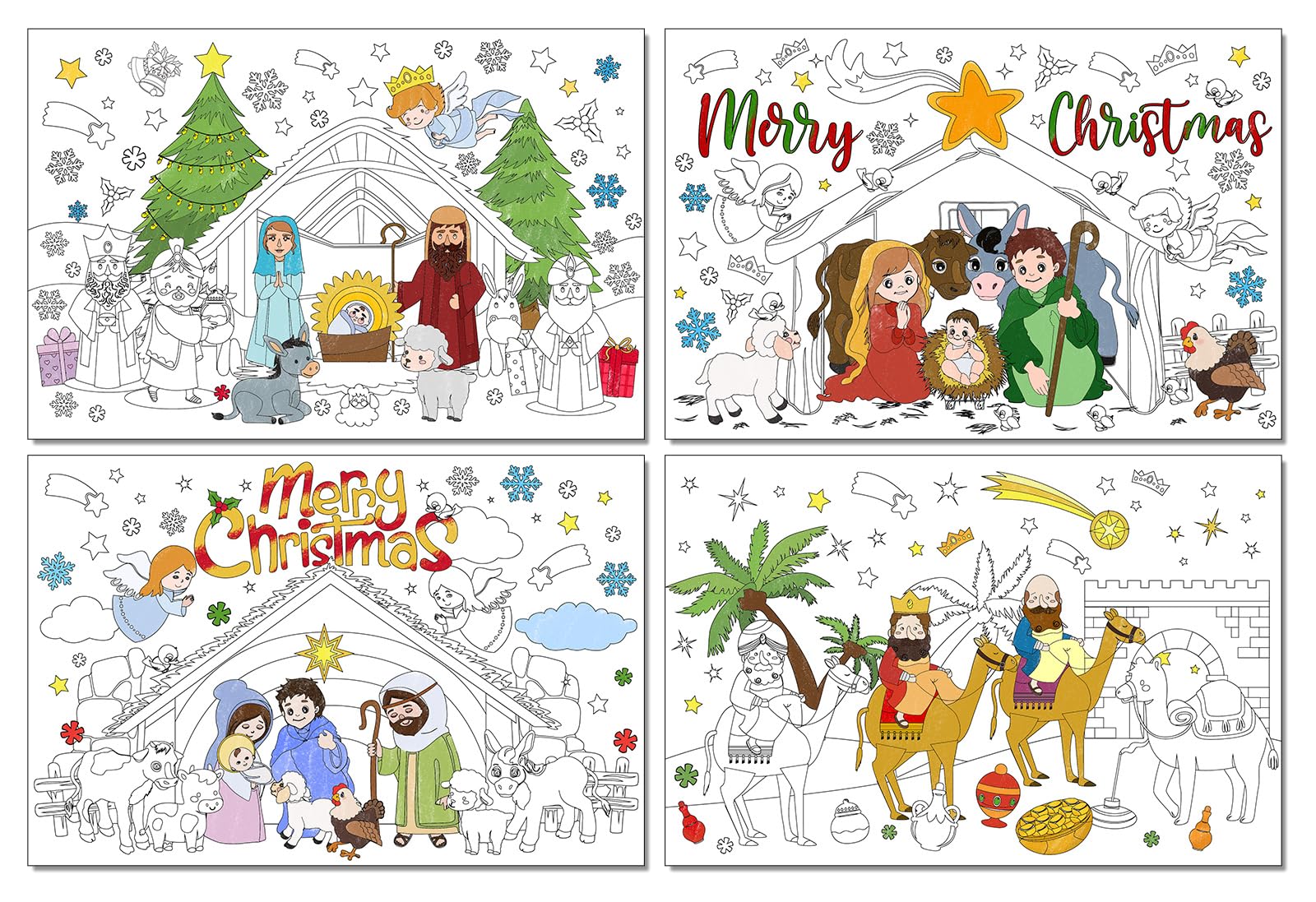 Sets de table crèche de Noël à colorier Whaline pour repas d'enfants