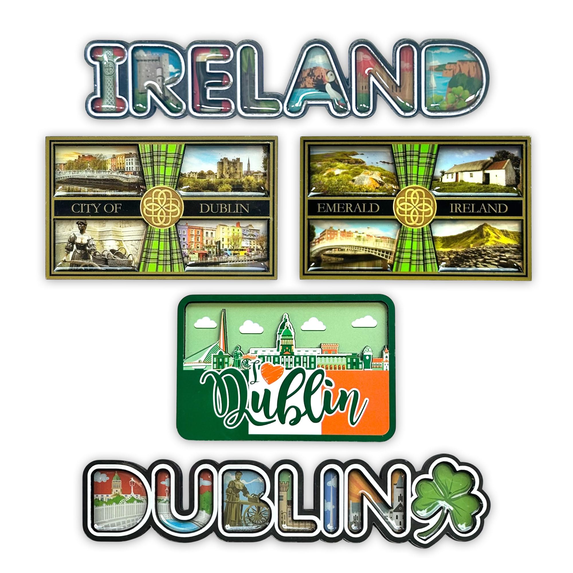 Lilaj Multicolor Ireland Fridge Wooden Magnets (Set Of 5) Souvenir Decor Featuring Celtic Knots, Shamrock, Puffin, Irish Flag, Ha’penny Bridge, Emerald Isle & Famous Dublin Landmarks Collectible Irish Gift