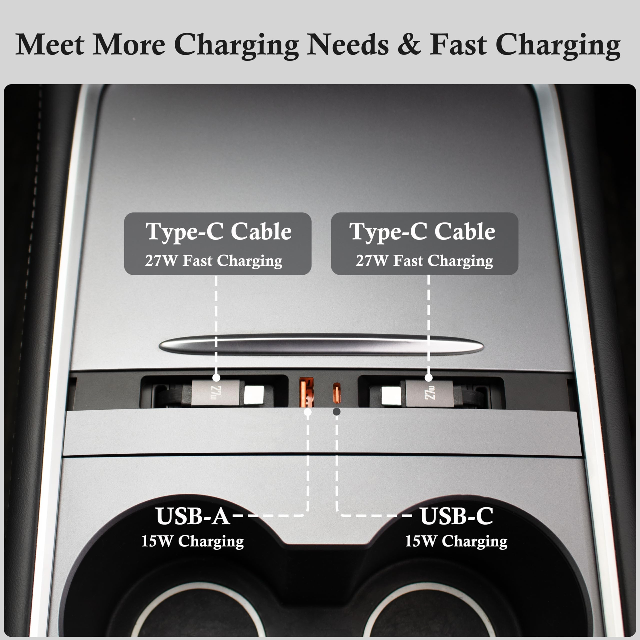 1Pc Cargador USB Hub para Tesla Model Y 21-24, Model 3 21-23