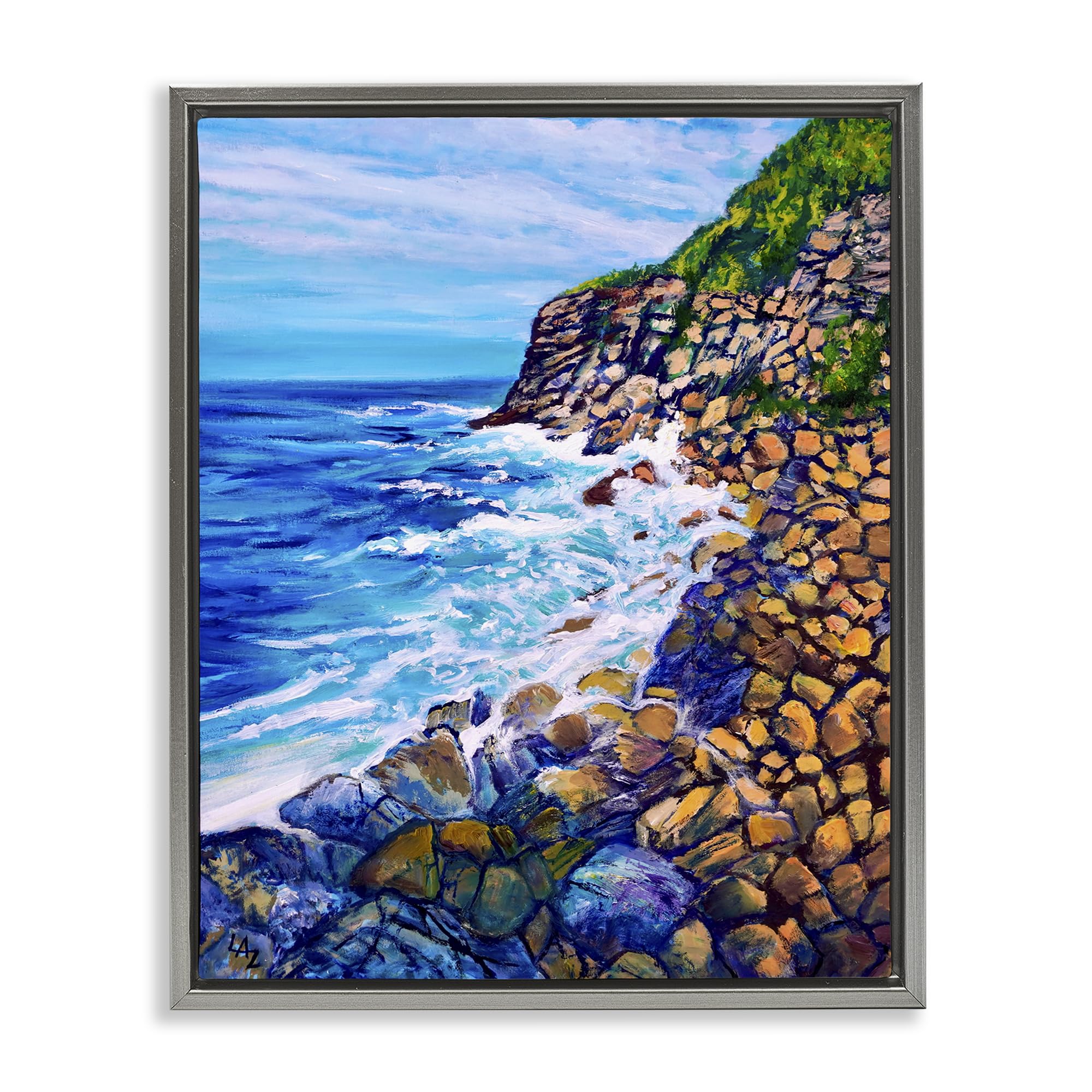 Stupell Industries Luster Gray (Matte) Cliffside Ocean Spray Coastal, 24 X 30 Inch Canvas In Floater Frame