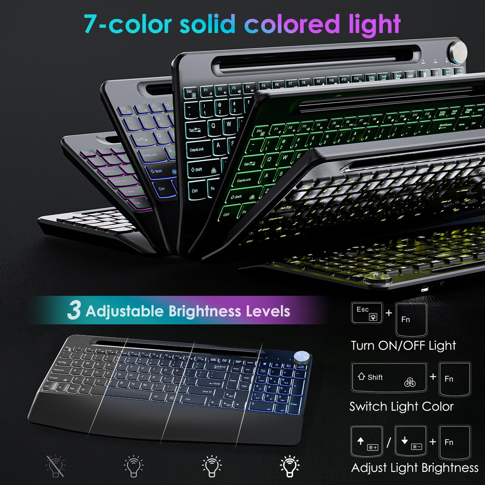 Ensemble Clavier et Souris sans Fil 2,4 G, rétroéclairé 7 Couleurs