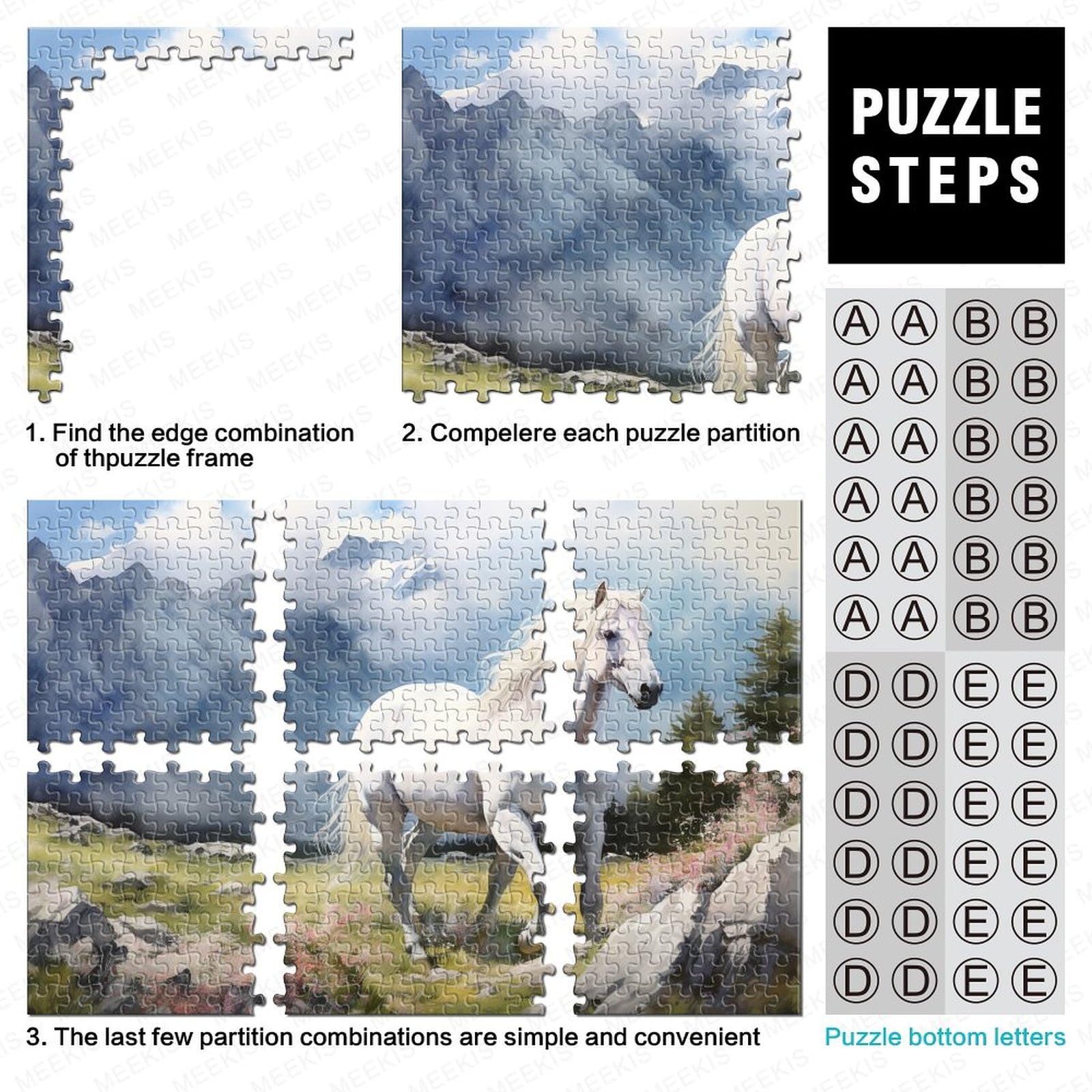 Puzzle, Biały Koń W Górach Zabawa Dla Dorosłych Blade Konie Puzzle Zabawka Gra Intelektualna Gra Edukacja Domowa Zabawka Antystresowa/Style-5/1000Pcs (75X50Cm)
