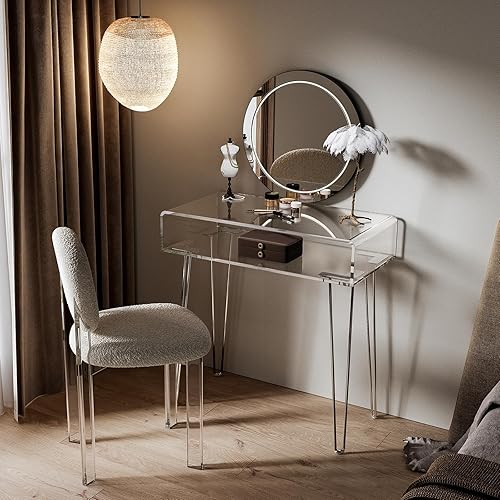 Miniatura 2 de Eglaf Escritorio de tocador de acrílico, pequeño tocador de maquillaje, 31.5 pulgadas de largo x 15.7 pulgadas de ancho x 32.1 pulgadas de alto,