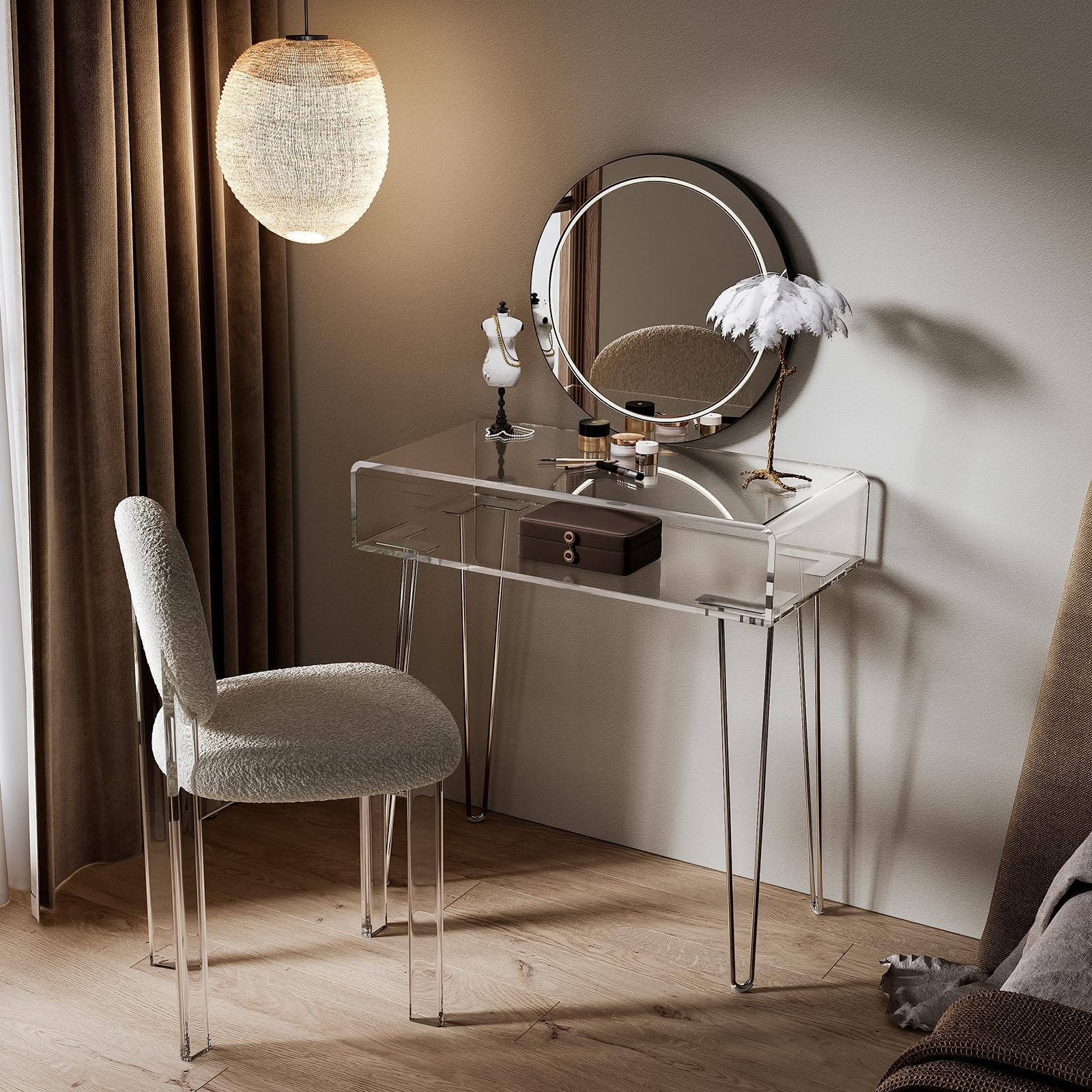 dressing table with metal legs Luck Live 39.76" Mid-Century Modern Vanity Desk with Storage Drawers, Makeup Table with Side Cabinet, Wood Dressing Table with Metal Legs for Bedroom
