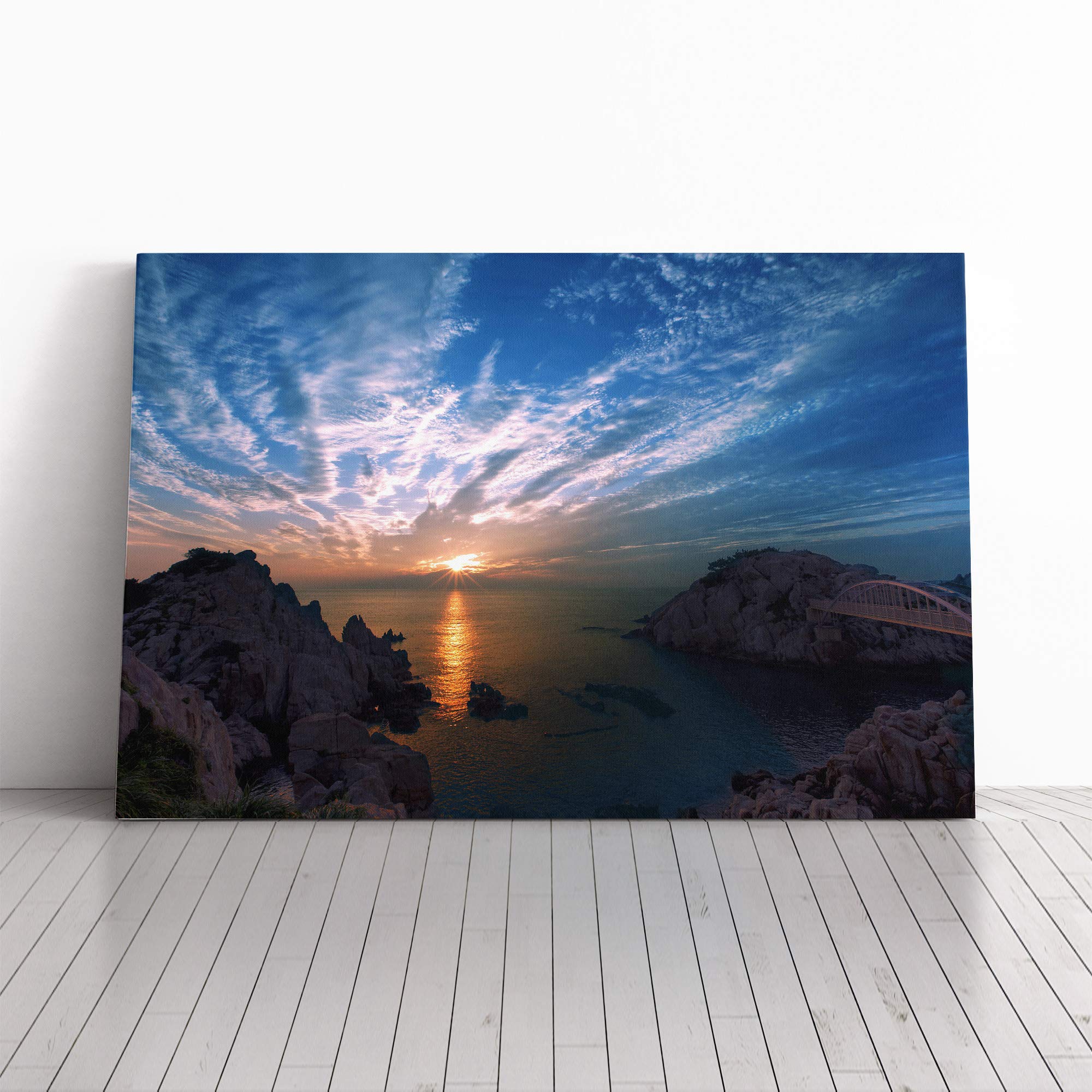 Beautiful Seascape Sunrise (1) Canvas Print | Gallery Wrapped 30mm Frame Wall Art | 20x14 inches | Ready to Hang | Modern Seascape Picture | Living Room Bedroom Lounge Office