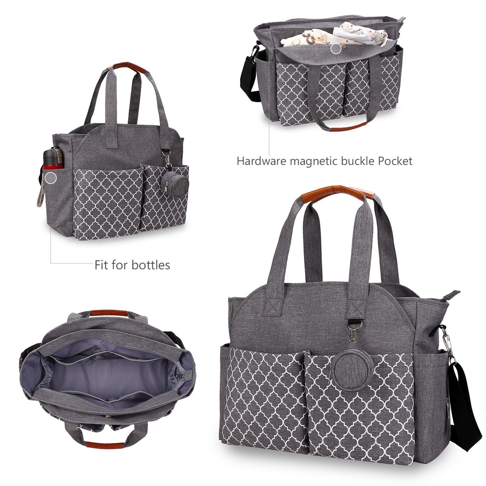 Sac À Dos Langer Pour Bébé, Sac De Rangement Voyage Étanche Grande Capacité, Main Portable Avec Tétine, Gris