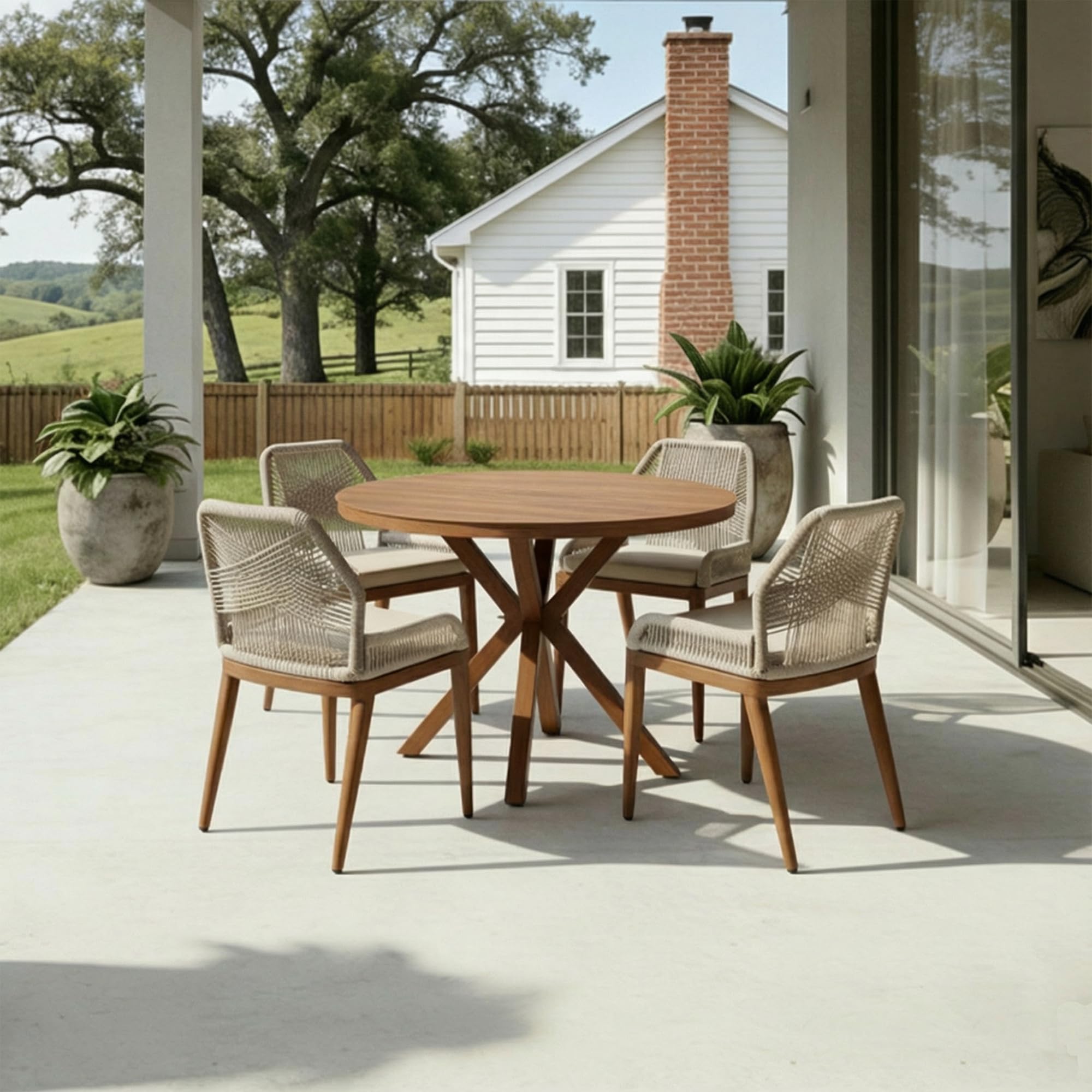 PURPLE LEAF 5 Pieces Round Dining Set Patio Aluminum Modern Round Table and Wicker Chairs with Cushions for Kitchen Porch Garden Outdoor Furniture