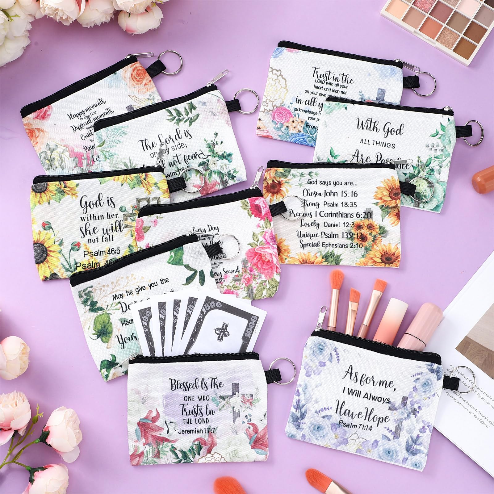 Sweetude 30 Pcs Christian Small Coin Purse for Women Bulk Church Gift Mothers Day Gifts Inspirational Bible Verse Religious Coin Purse Mini Pouches Wallet Bag with Zipper for Travel Women Girls